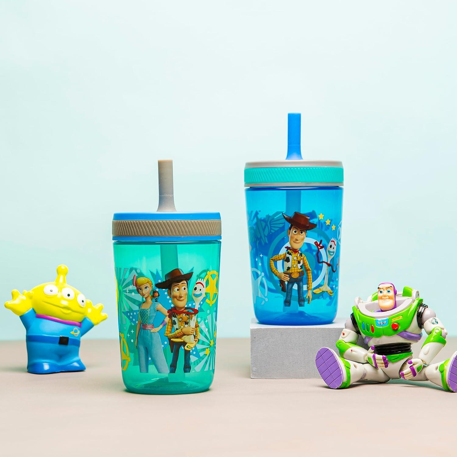 imageZak Designs 15oz Bluey Kelso Tumbler Set LeakProof ScrewOn Lid with Straw Made of Durable Plastic and Silicone Perfect Bundle for Kids 2 Count Pack of 1Toy Story 4 Woody Buzz