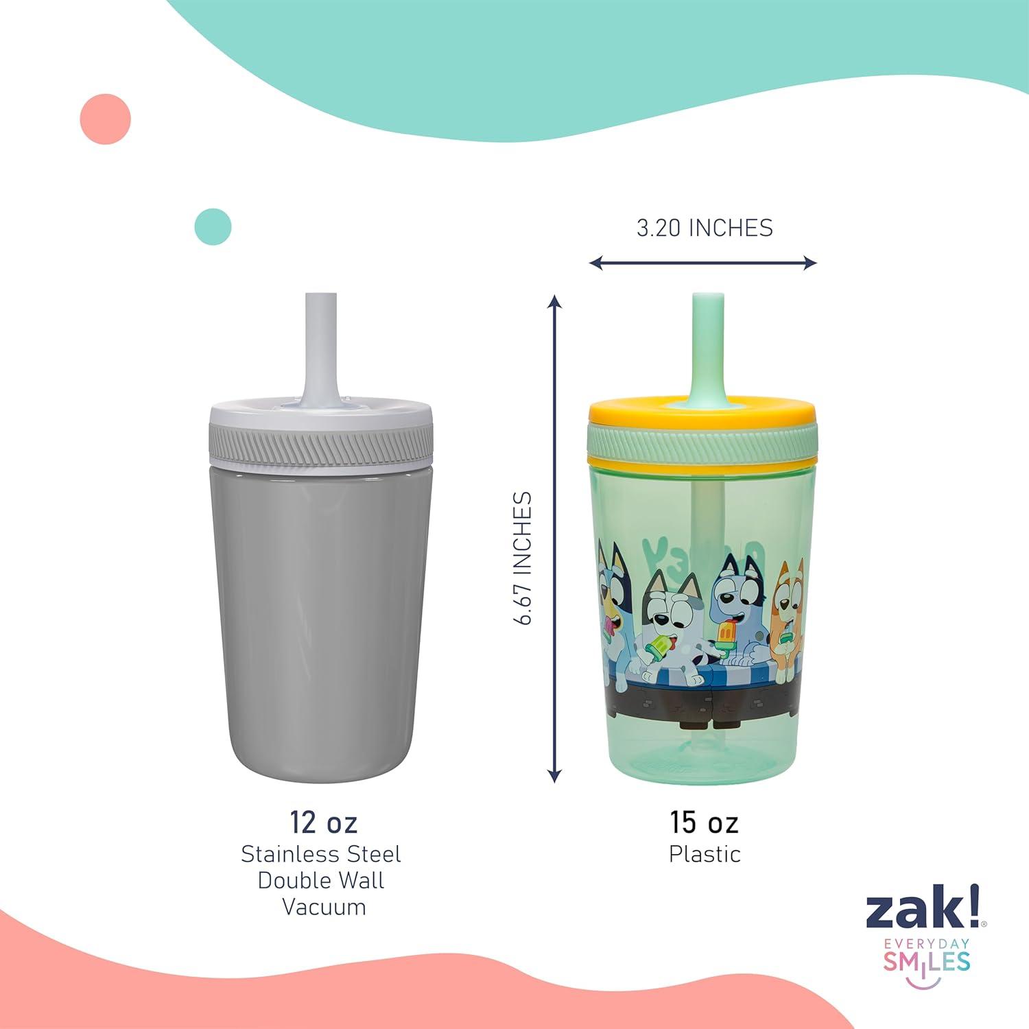 imageZak Designs 15oz Bluey Kelso Tumbler Set LeakProof ScrewOn Lid with Straw Made of Durable Plastic and Silicone Perfect Bundle for Kids 2 Count Pack of 1Bluey Friends