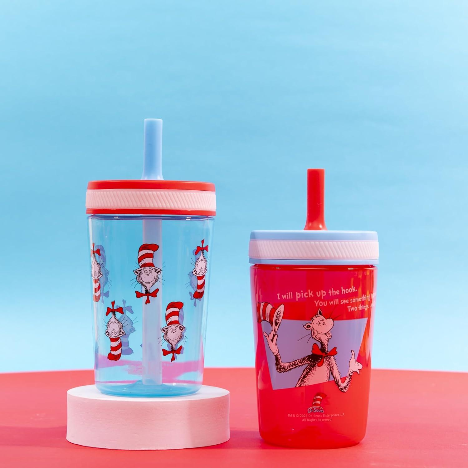 imageZak Designs 15oz Bluey Kelso Tumbler Set LeakProof ScrewOn Lid with Straw Made of Durable Plastic and Silicone Perfect Bundle for Kids 2 Count Pack of 1Dr Seuss The Cat in the Hat