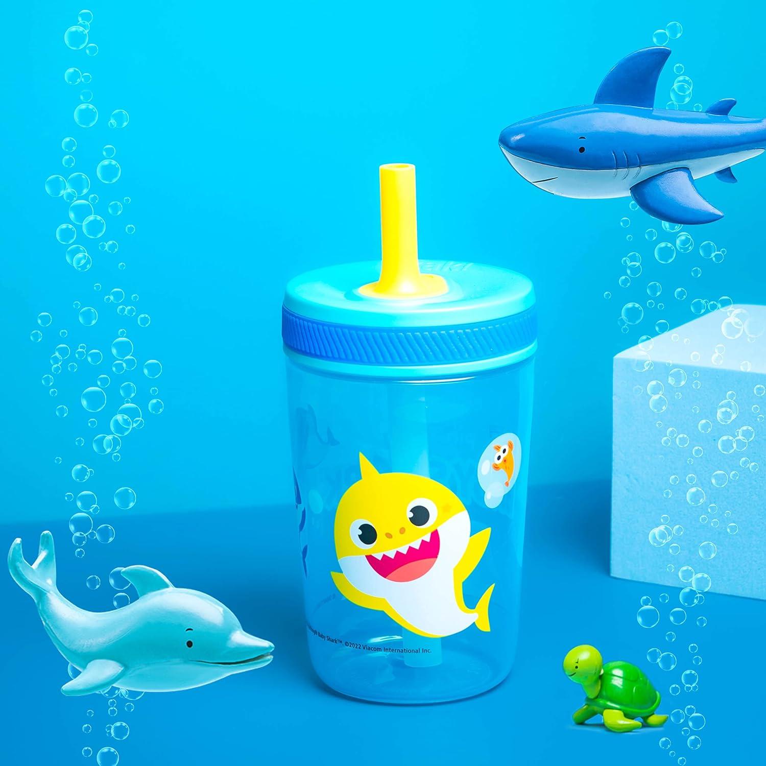 imageZak Designs 15oz Bluey Kelso Tumbler Set LeakProof ScrewOn Lid with Straw Made of Durable Plastic and Silicone Perfect Bundle for Kids 2 Count Pack of 1Baby Shark