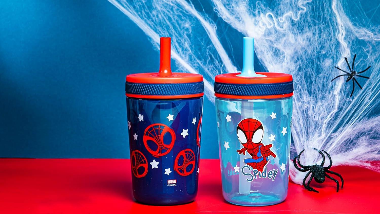 imageZak Designs 15oz Bluey Kelso Tumbler Set LeakProof ScrewOn Lid with Straw Made of Durable Plastic and Silicone Perfect Bundle for Kids 2 Count Pack of 1Spidey and His Amazing Friends