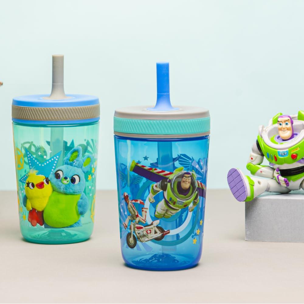 imageZak Designs 15oz Bluey Kelso Tumbler Set LeakProof ScrewOn Lid with Straw Made of Durable Plastic and Silicone Perfect Bundle for Kids 2 Count Pack of 1Toy Story 4 Woody Buzz