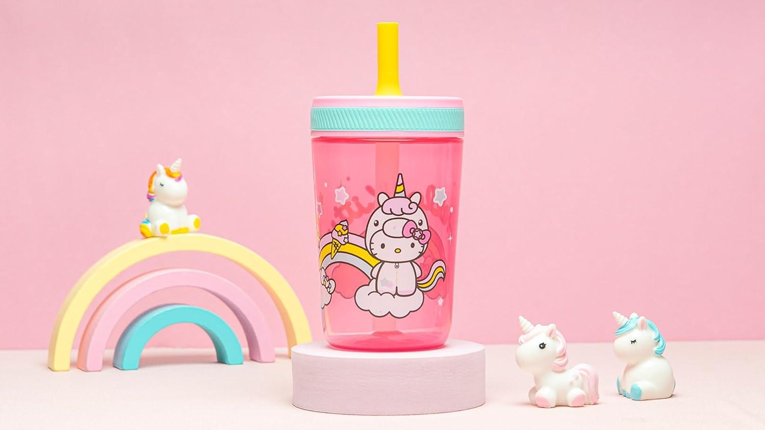 imageZak Designs 15oz Bluey Kelso Tumbler Set LeakProof ScrewOn Lid with Straw Made of Durable Plastic and Silicone Perfect Bundle for Kids 2 Count Pack of 1Hello Kitty