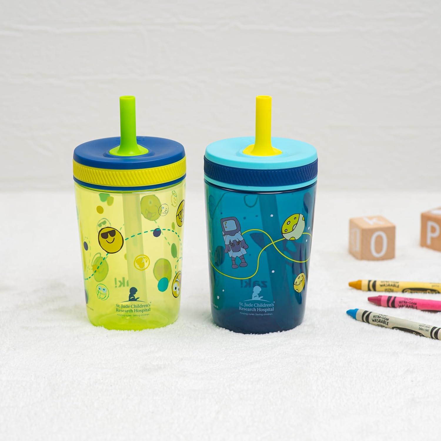 imageZak Designs 15oz Bluey Kelso Tumbler Set LeakProof ScrewOn Lid with Straw Made of Durable Plastic and Silicone Perfect Bundle for Kids 2 Count Pack of 1St Jude Space and Smiles