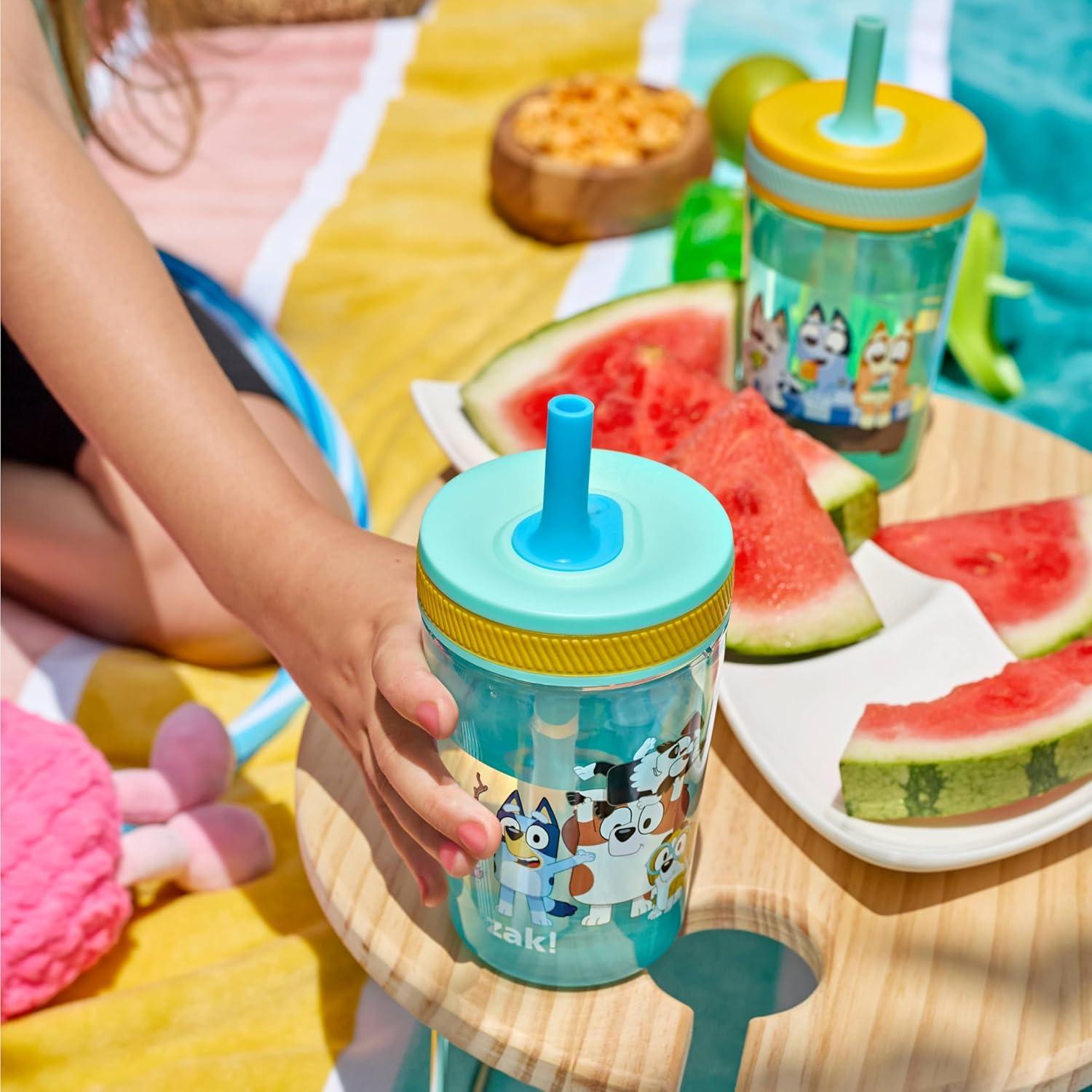 imageZak Designs 15oz Bluey Kelso Tumbler Set LeakProof ScrewOn Lid with Straw Made of Durable Plastic and Silicone Perfect Bundle for Kids 2 Count Pack of 1Bluey Friends