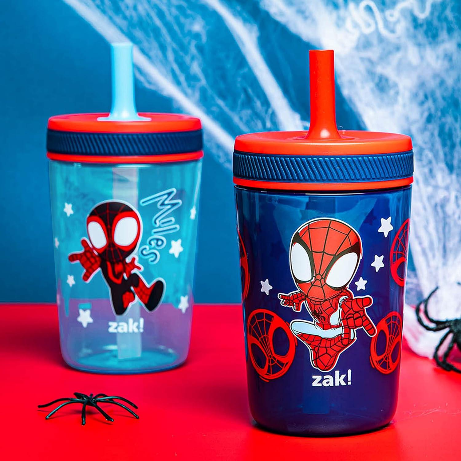 imageZak Designs 15oz Bluey Kelso Tumbler Set LeakProof ScrewOn Lid with Straw Made of Durable Plastic and Silicone Perfect Bundle for Kids 2 Count Pack of 1Spidey and His Amazing Friends
