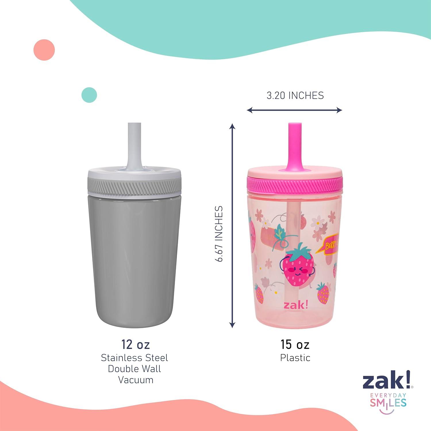 imageZak Designs 15oz Bluey Kelso Tumbler Set LeakProof ScrewOn Lid with Straw Made of Durable Plastic and Silicone Perfect Bundle for Kids 2 Count Pack of 1Sweet Berry Lemon Zest