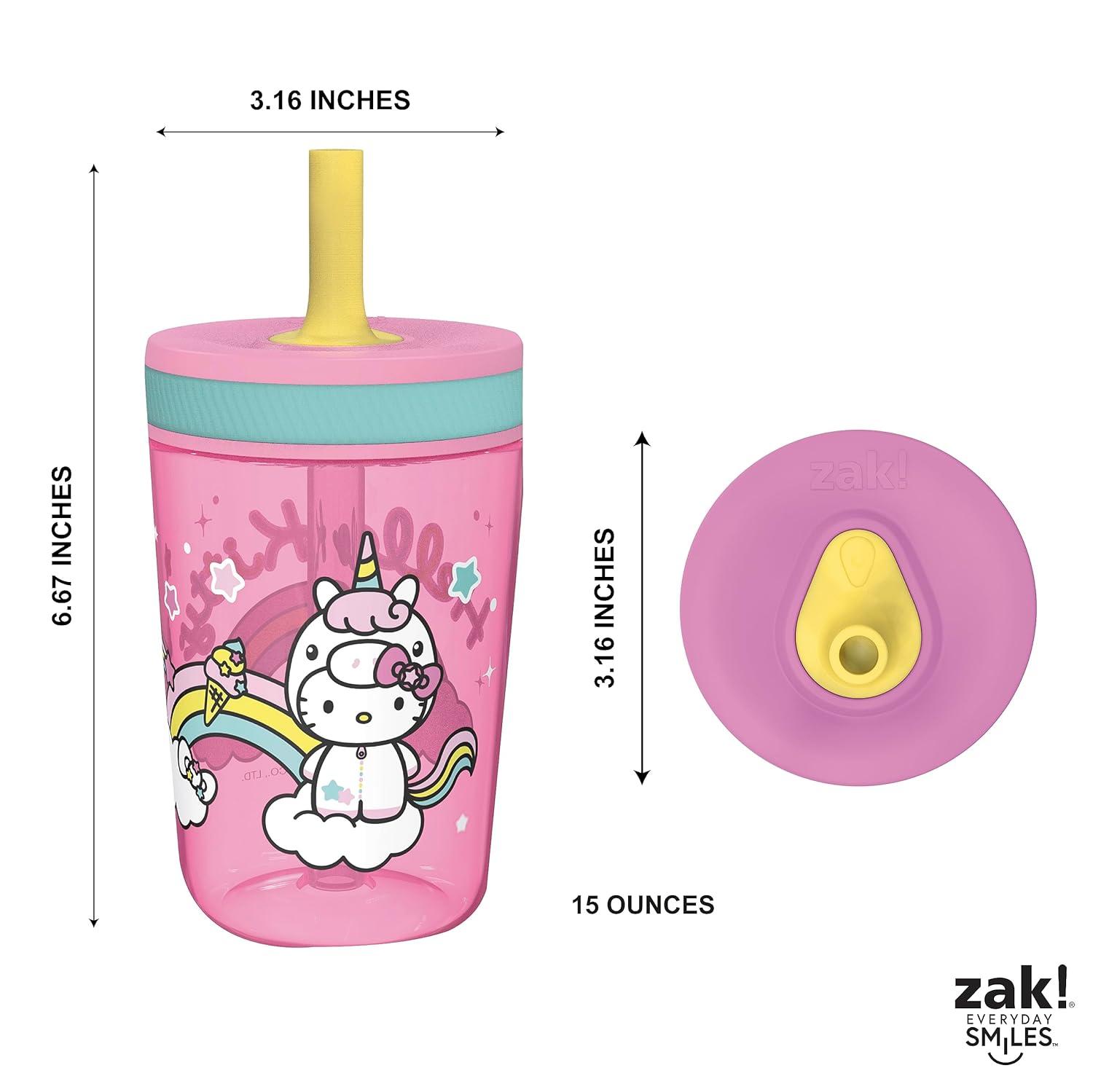 imageZak Designs 15oz Bluey Kelso Tumbler Set LeakProof ScrewOn Lid with Straw Made of Durable Plastic and Silicone Perfect Bundle for Kids 2 Count Pack of 1Hello Kitty