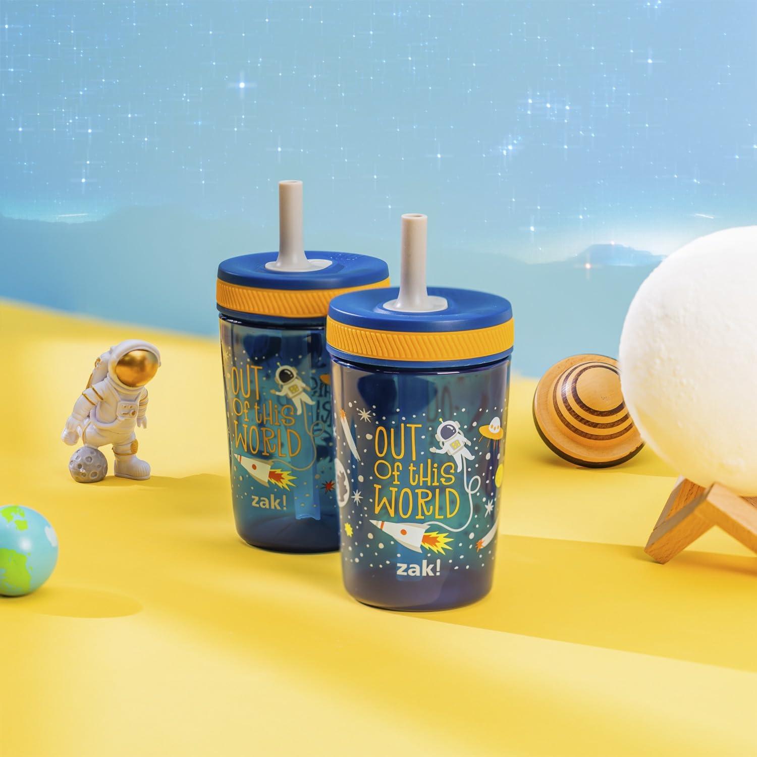 imageZak Designs 15oz Bluey Kelso Tumbler Set LeakProof ScrewOn Lid with Straw Made of Durable Plastic and Silicone Perfect Bundle for Kids 2 Count Pack of 1Space