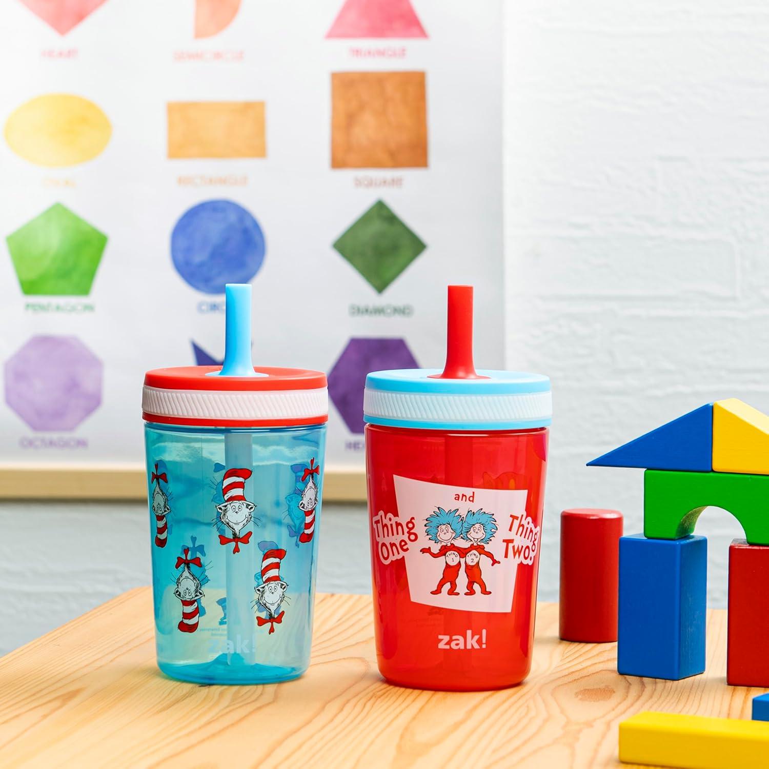 imageZak Designs 15oz Bluey Kelso Tumbler Set LeakProof ScrewOn Lid with Straw Made of Durable Plastic and Silicone Perfect Bundle for Kids 2 Count Pack of 1Dr Seuss The Cat in the Hat