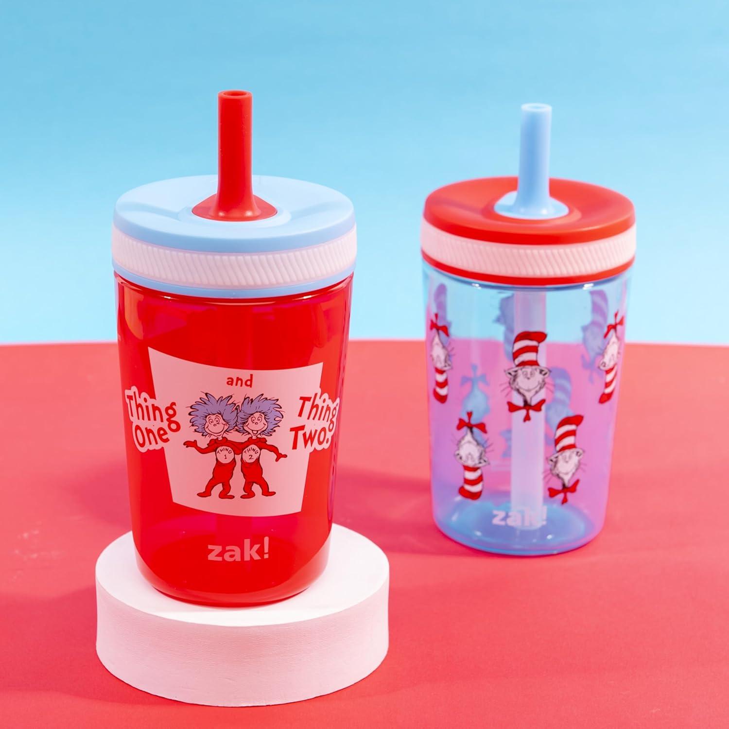 imageZak Designs 15oz Bluey Kelso Tumbler Set LeakProof ScrewOn Lid with Straw Made of Durable Plastic and Silicone Perfect Bundle for Kids 2 Count Pack of 1Dr Seuss The Cat in the Hat