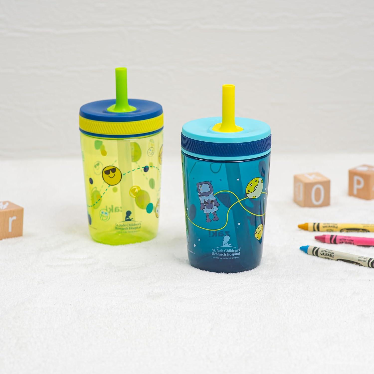 imageZak Designs 15oz Bluey Kelso Tumbler Set LeakProof ScrewOn Lid with Straw Made of Durable Plastic and Silicone Perfect Bundle for Kids 2 Count Pack of 1St Jude Space and Smiles
