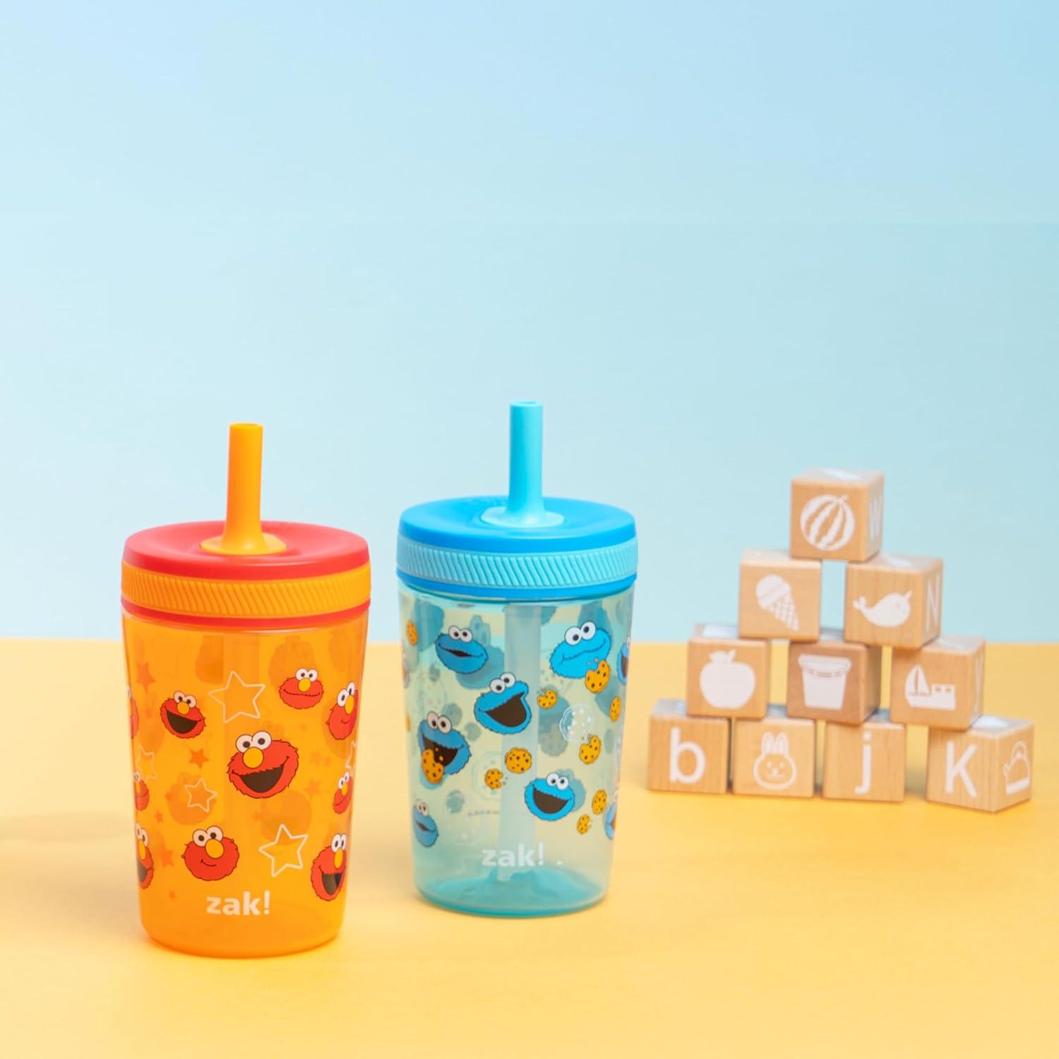 imageZak Designs 15oz Bluey Kelso Tumbler Set LeakProof ScrewOn Lid with Straw Made of Durable Plastic and Silicone Perfect Bundle for Kids 2 Count Pack of 1Elmo and Cookie Monster Sesame Street