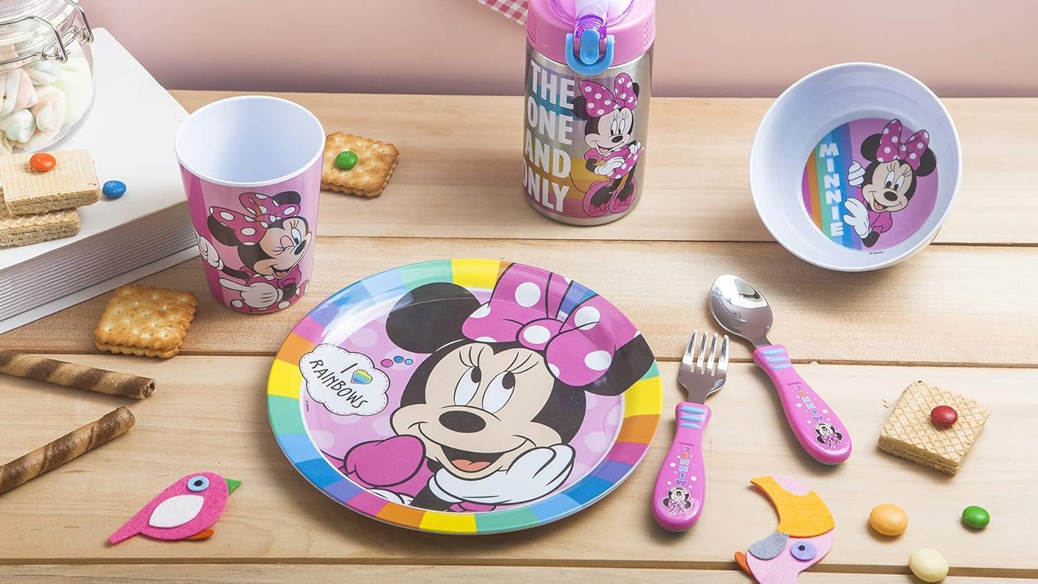 imageZak Designs Bluey Kids Dinnerware Gift Set Includes Plate Bowl Tumbler Water Bottle and Utensil Tableware Made of Durable Material and Perfect for Kids 6 Piece Gift Set BPAFreeMinnie Mouse 6pcs