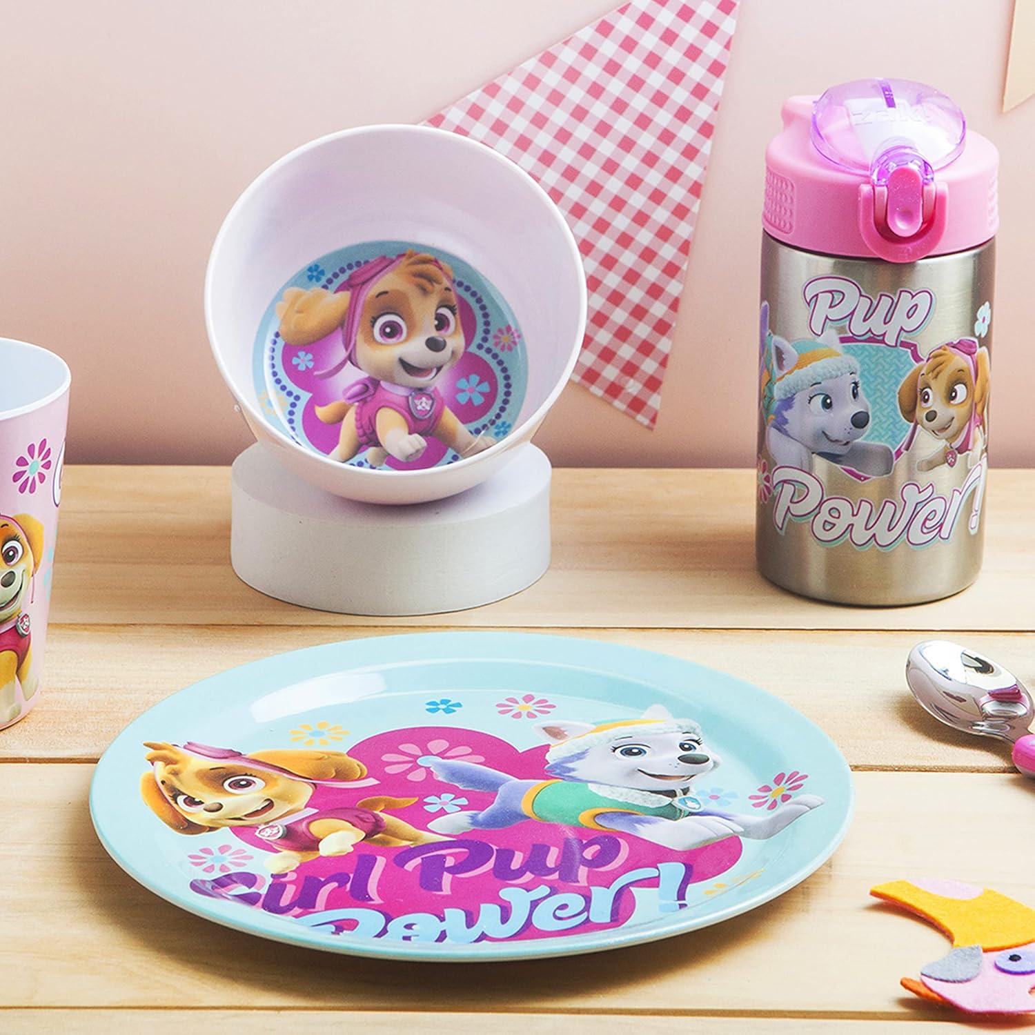 imageZak Designs Bluey Kids Dinnerware Gift Set Includes Plate Bowl Tumbler Water Bottle and Utensil Tableware Made of Durable Material and Perfect for Kids 6 Piece Gift Set BPAFreePAW Patrol Gilrs 6pcs