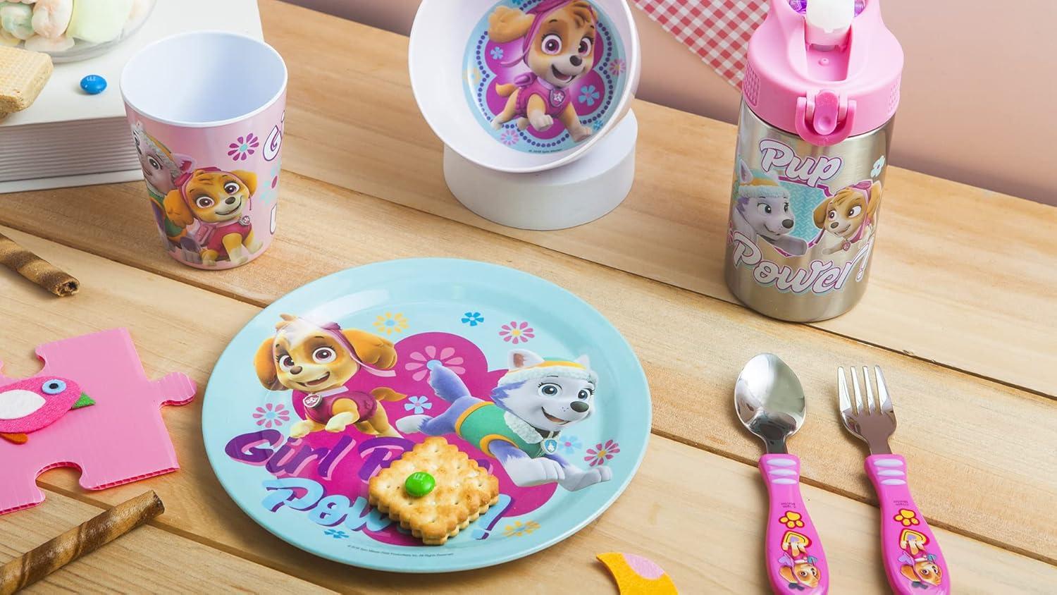 imageZak Designs Bluey Kids Dinnerware Gift Set Includes Plate Bowl Tumbler Water Bottle and Utensil Tableware Made of Durable Material and Perfect for Kids 6 Piece Gift Set BPAFreePAW Patrol Gilrs 6pcs