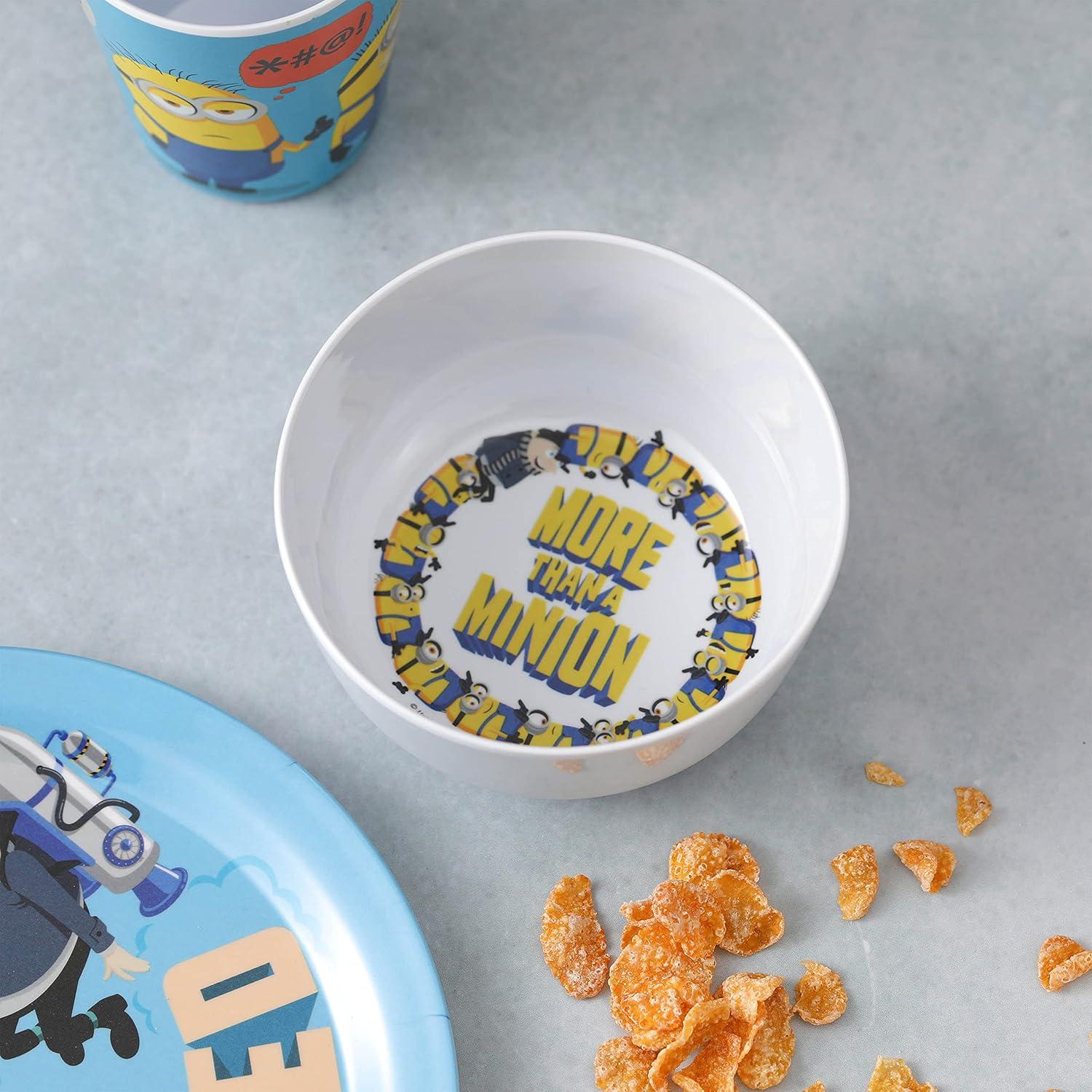 imageZak Designs Bluey Kids Dinnerware Gift Set Includes Plate Bowl Tumbler Water Bottle and Utensil Tableware Made of Durable Material and Perfect for Kids 6 Piece Gift Set BPAFreeMinionsGru 3pcs