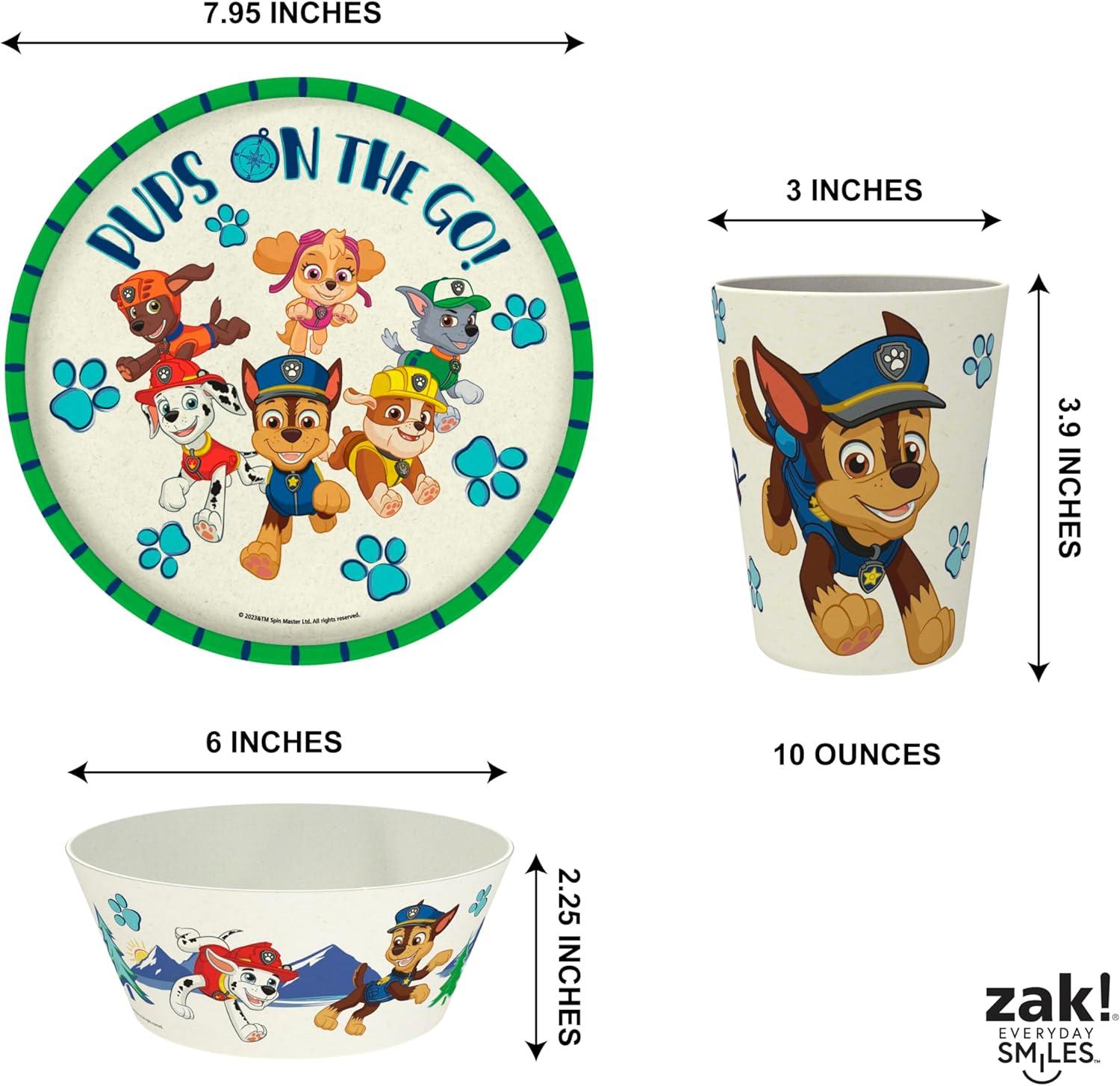 imageZak Designs Bluey Kids Dinnerware Set 3 Pieces Durable and Sustainable Melamine Bamboo Plate Bowl and Tumbler are Perfect For Dinner Time With Family Bluey Bingo Bandit ChilliPAW Patrol Chase Marshall Skye