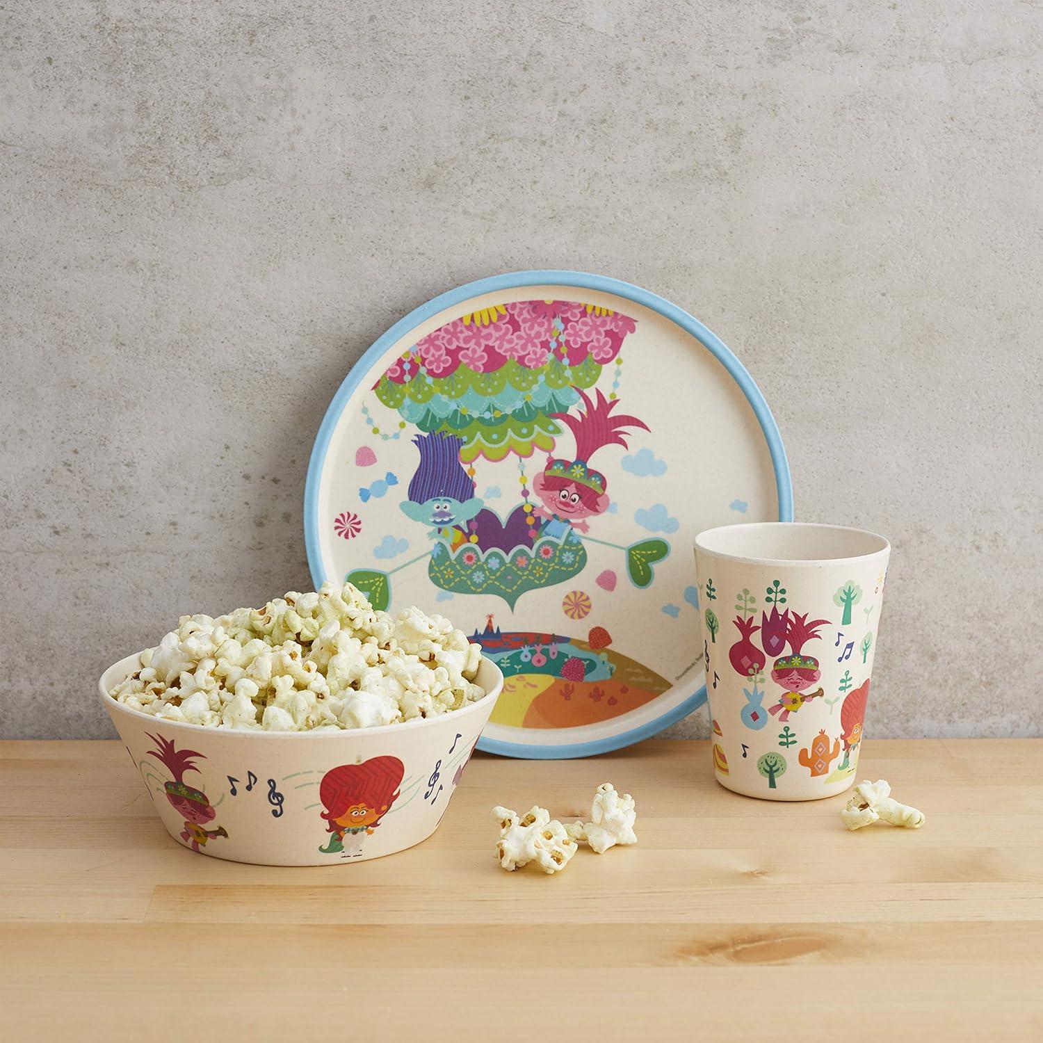 imageZak Designs Bluey Kids Dinnerware Set 3 Pieces Durable and Sustainable Melamine Bamboo Plate Bowl and Tumbler are Perfect For Dinner Time With Family Bluey Bingo Bandit ChilliDreamWorks Trolls World Tour