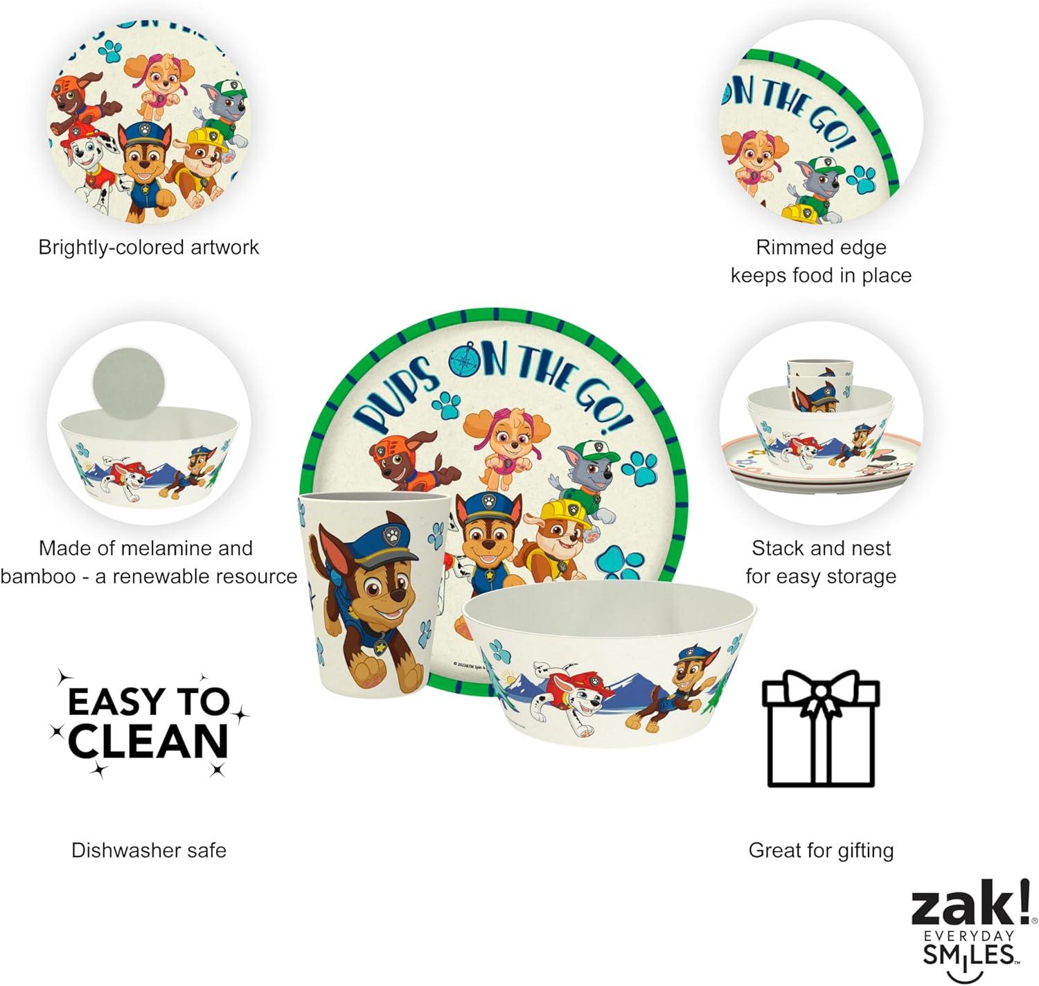 imageZak Designs Bluey Kids Dinnerware Set 3 Pieces Durable and Sustainable Melamine Bamboo Plate Bowl and Tumbler are Perfect For Dinner Time With Family Bluey Bingo Bandit ChilliPAW Patrol Chase Marshall Skye