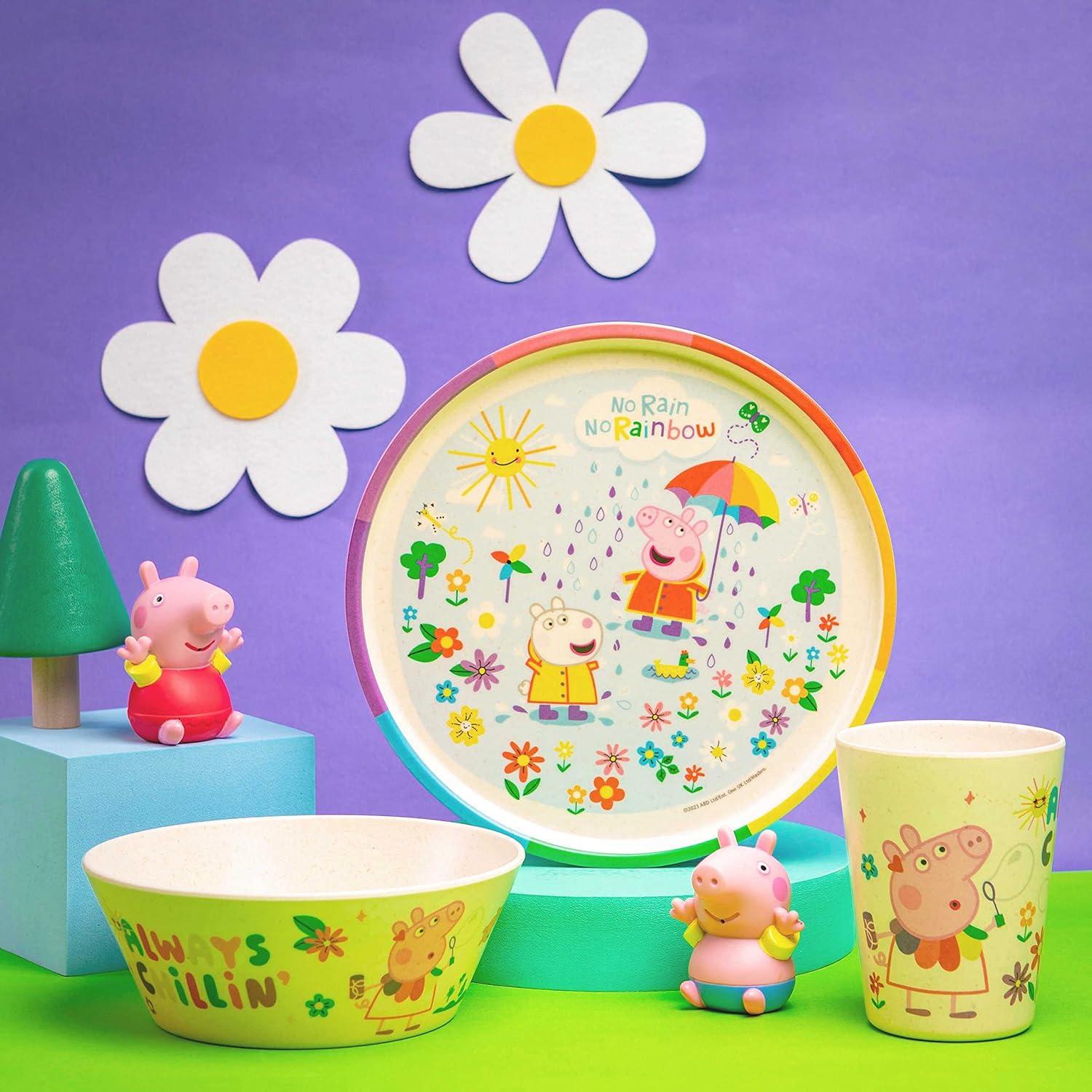 imageZak Designs Bluey Kids Dinnerware Set 3 Pieces Durable and Sustainable Melamine Bamboo Plate Bowl and Tumbler are Perfect For Dinner Time With Family Bluey Bingo Bandit ChilliPeppa Pig