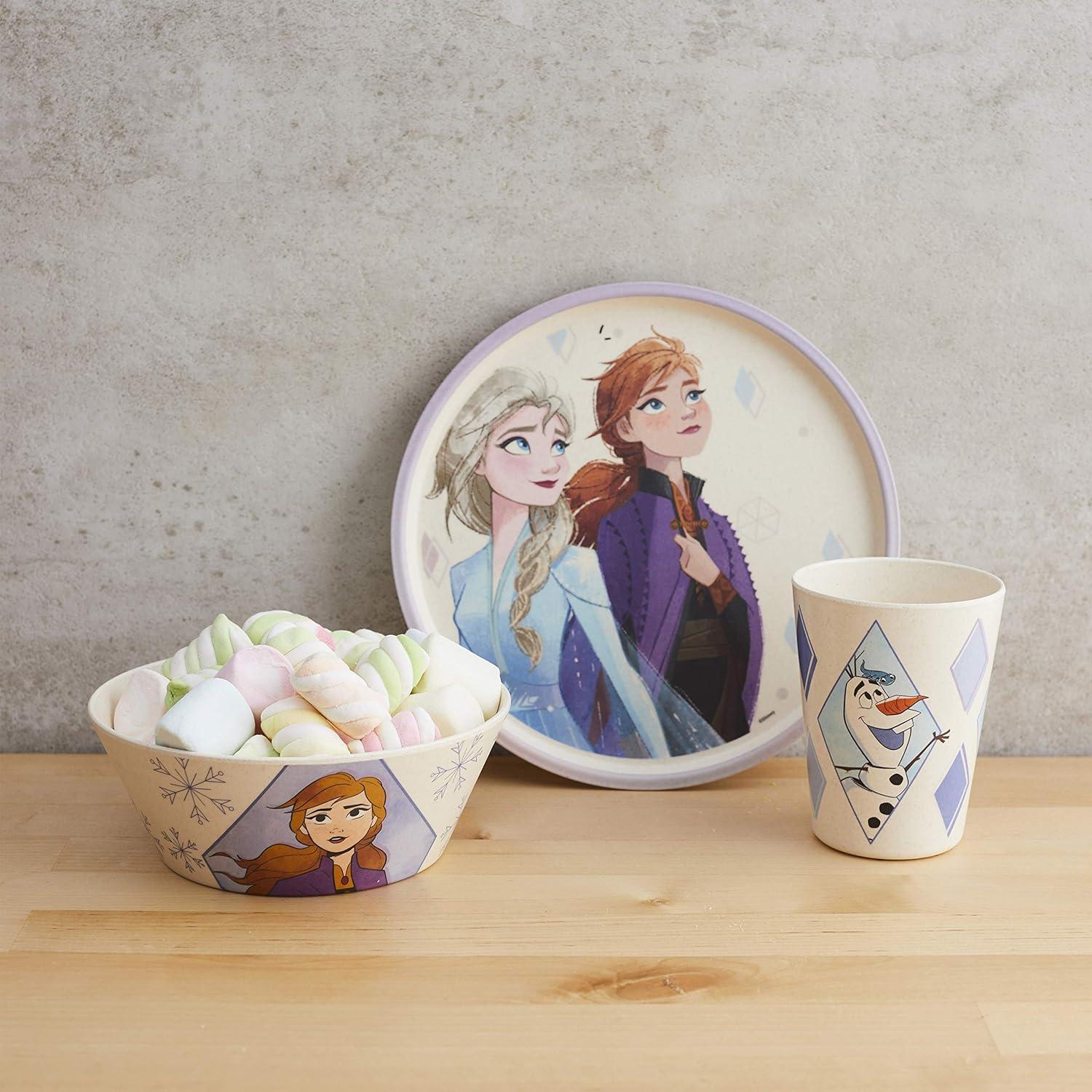 imageZak Designs Bluey Kids Dinnerware Set 3 Pieces Durable and Sustainable Melamine Bamboo Plate Bowl and Tumbler are Perfect For Dinner Time With Family Bluey Bingo Bandit ChilliDisney Frozen 2