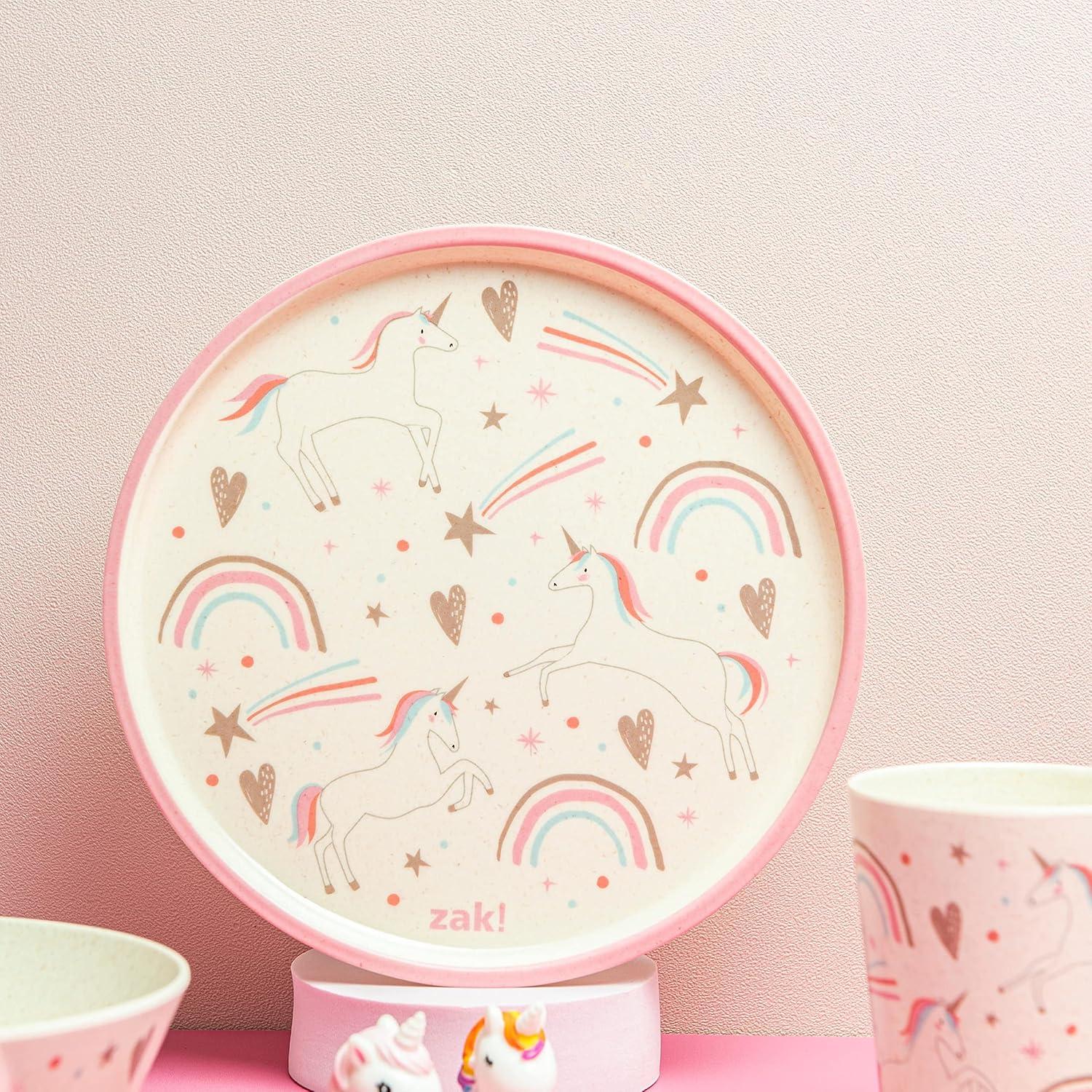imageZak Designs Bluey Kids Dinnerware Set 3 Pieces Durable and Sustainable Melamine Bamboo Plate Bowl and Tumbler are Perfect For Dinner Time With Family Bluey Bingo Bandit ChilliFanciful Unicorn
