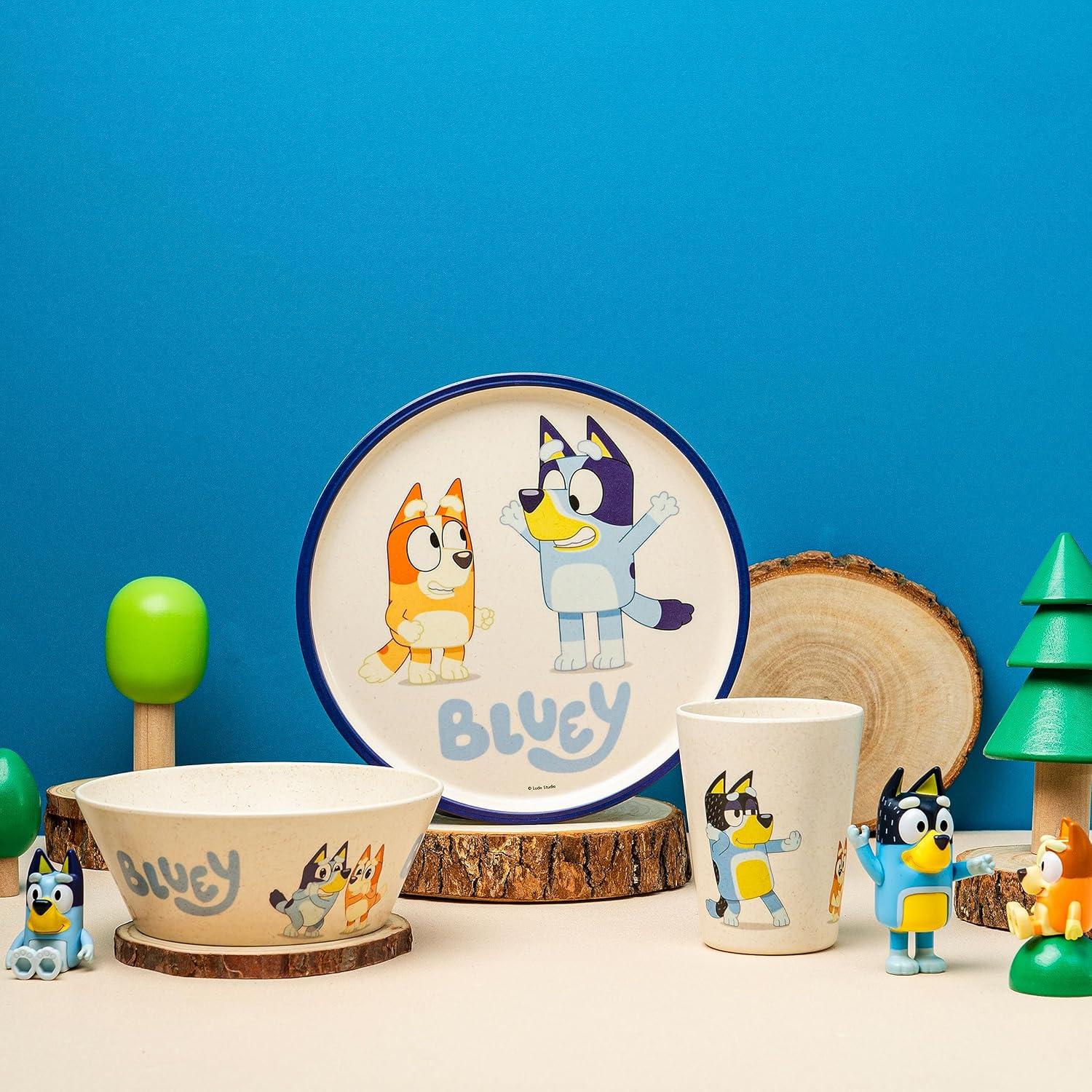 imageZak Designs Bluey Kids Dinnerware Set 3 Pieces Durable and Sustainable Melamine Bamboo Plate Bowl and Tumbler are Perfect For Dinner Time With Family Bluey Bingo Bandit ChilliBluey