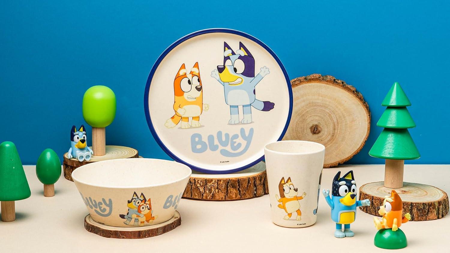 imageZak Designs Bluey Kids Dinnerware Set 3 Pieces Durable and Sustainable Melamine Bamboo Plate Bowl and Tumbler are Perfect For Dinner Time With Family Bluey Bingo Bandit ChilliBluey