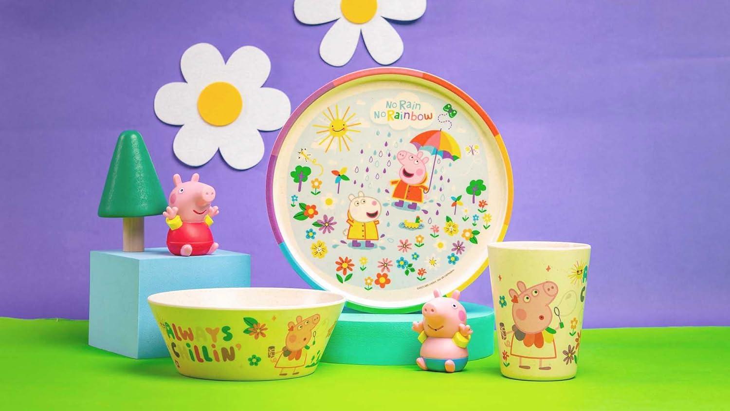 imageZak Designs Bluey Kids Dinnerware Set 3 Pieces Durable and Sustainable Melamine Bamboo Plate Bowl and Tumbler are Perfect For Dinner Time With Family Bluey Bingo Bandit ChilliPeppa Pig