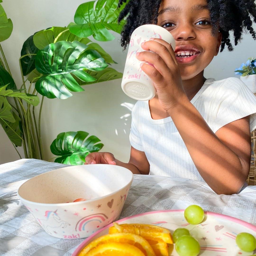 imageZak Designs Bluey Kids Dinnerware Set 3 Pieces Durable and Sustainable Melamine Bamboo Plate Bowl and Tumbler are Perfect For Dinner Time With Family Bluey Bingo Bandit ChilliFanciful Unicorn