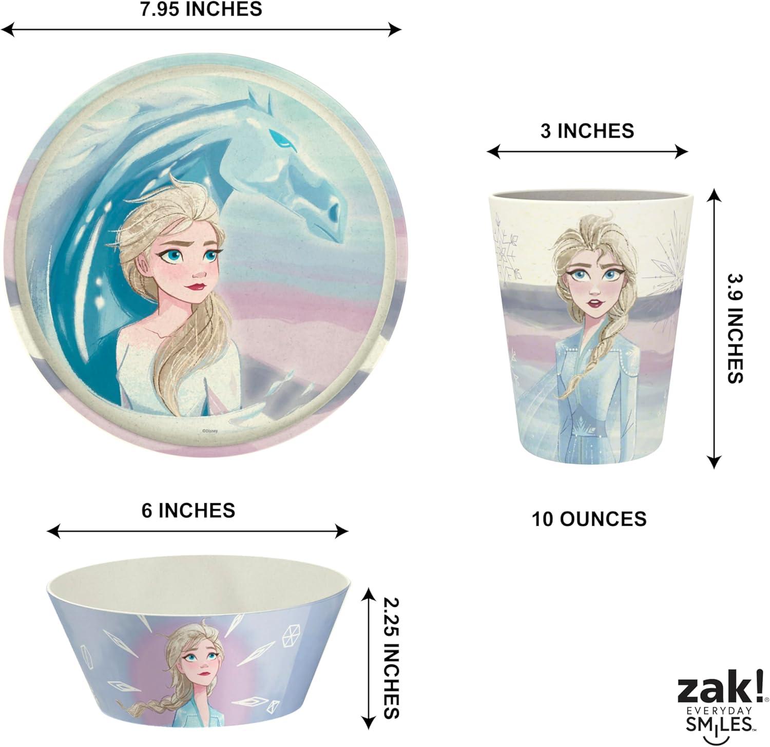 imageZak Designs Bluey Kids Dinnerware Set 3 Pieces Durable and Sustainable Melamine Bamboo Plate Bowl and Tumbler are Perfect For Dinner Time With Family Bluey Bingo Bandit ChilliFrozen 2 Anna Elsa Olaf