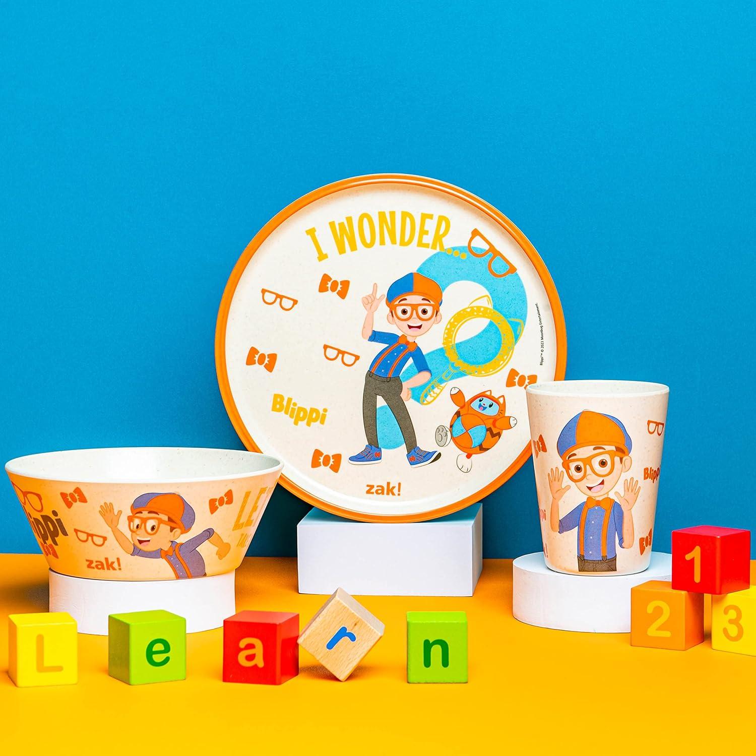 imageZak Designs Bluey Kids Dinnerware Set 3 Pieces Durable and Sustainable Melamine Bamboo Plate Bowl and Tumbler are Perfect For Dinner Time With Family Bluey Bingo Bandit ChilliBlippi