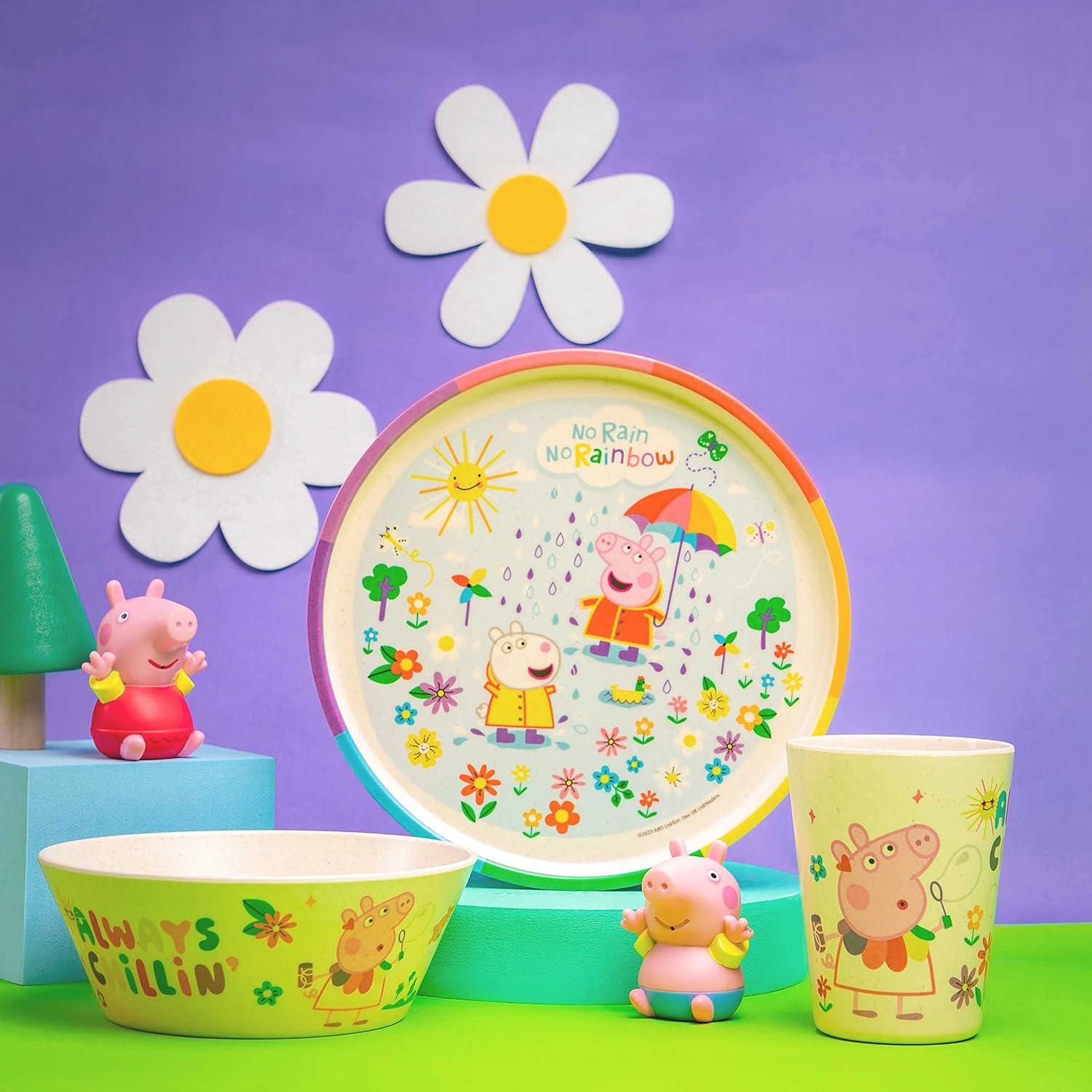 imageZak Designs Bluey Kids Dinnerware Set 3 Pieces Durable and Sustainable Melamine Bamboo Plate Bowl and Tumbler are Perfect For Dinner Time With Family Bluey Bingo Bandit ChilliPeppa Pig