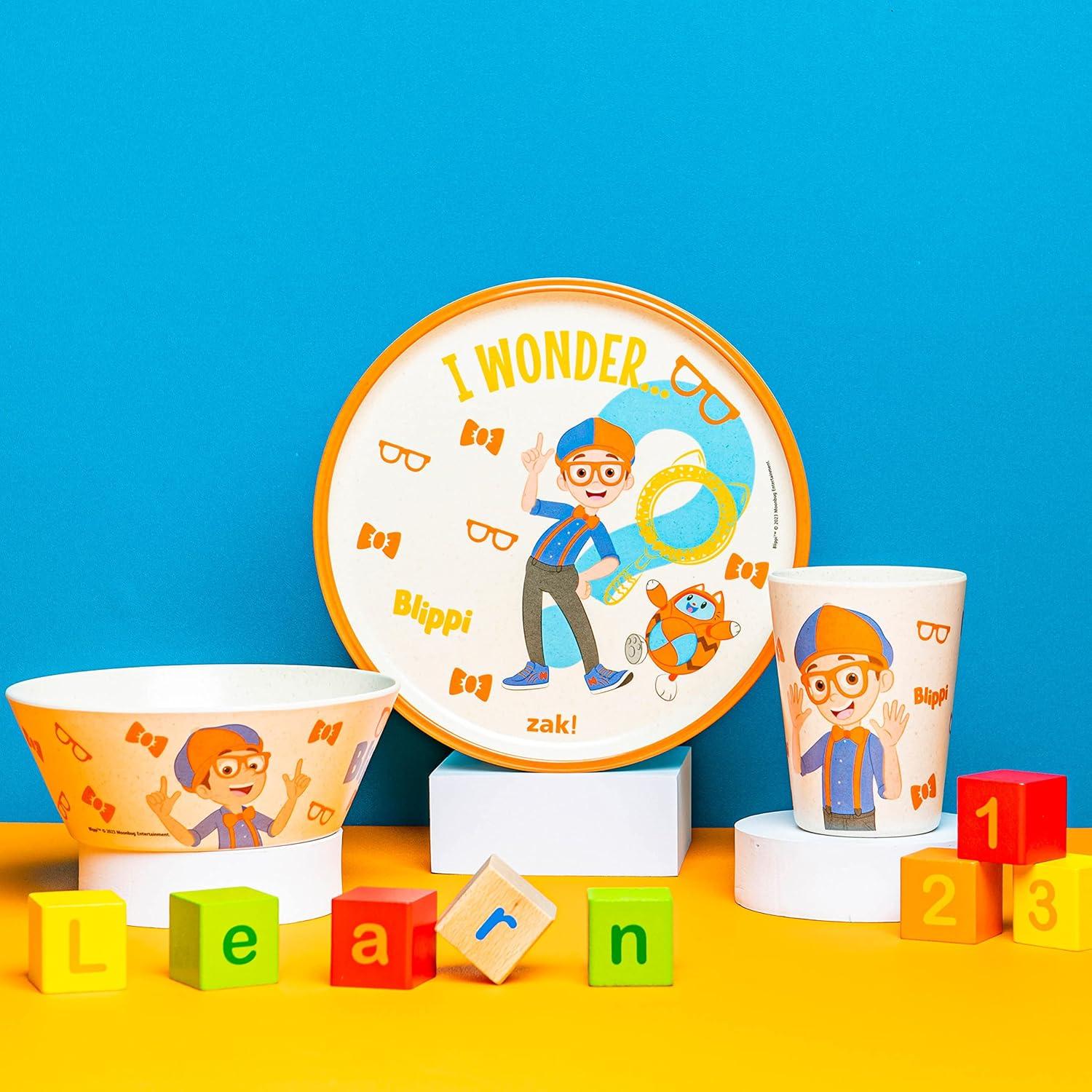 imageZak Designs Bluey Kids Dinnerware Set 3 Pieces Durable and Sustainable Melamine Bamboo Plate Bowl and Tumbler are Perfect For Dinner Time With Family Bluey Bingo Bandit ChilliBlippi