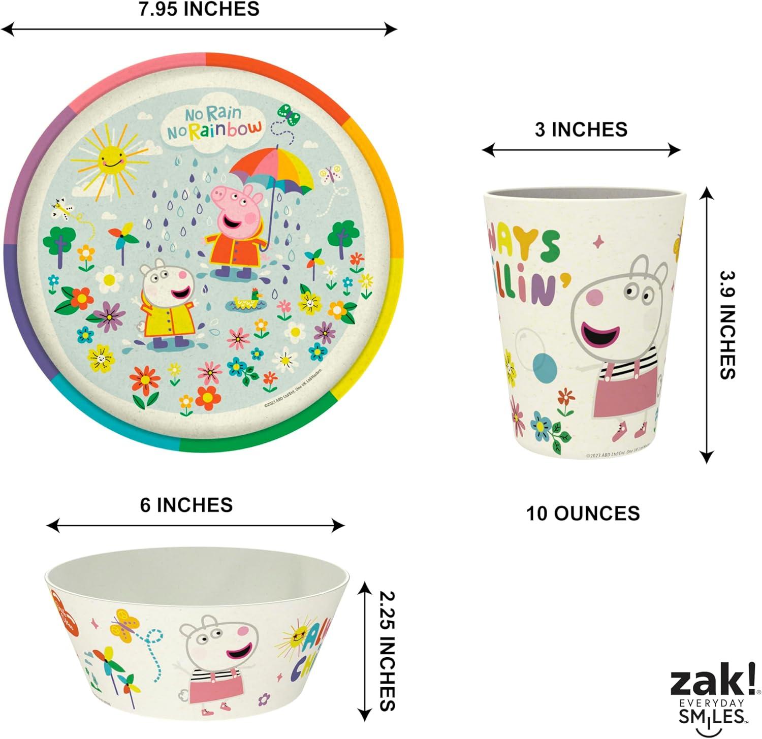 imageZak Designs Bluey Kids Dinnerware Set 3 Pieces Durable and Sustainable Melamine Bamboo Plate Bowl and Tumbler are Perfect For Dinner Time With Family Bluey Bingo Bandit ChilliPeppa Pig