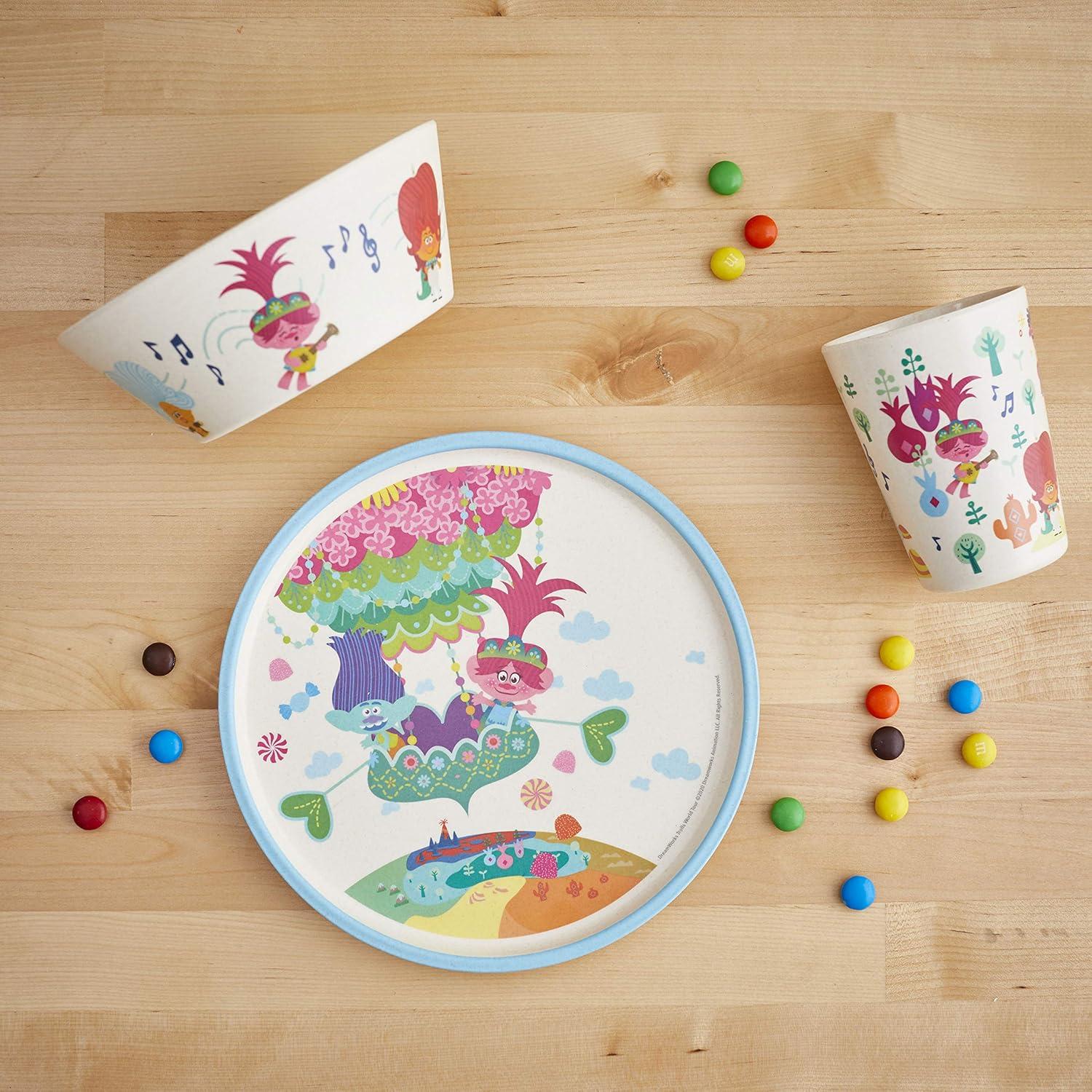 imageZak Designs Bluey Kids Dinnerware Set 3 Pieces Durable and Sustainable Melamine Bamboo Plate Bowl and Tumbler are Perfect For Dinner Time With Family Bluey Bingo Bandit ChilliDreamWorks Trolls World Tour
