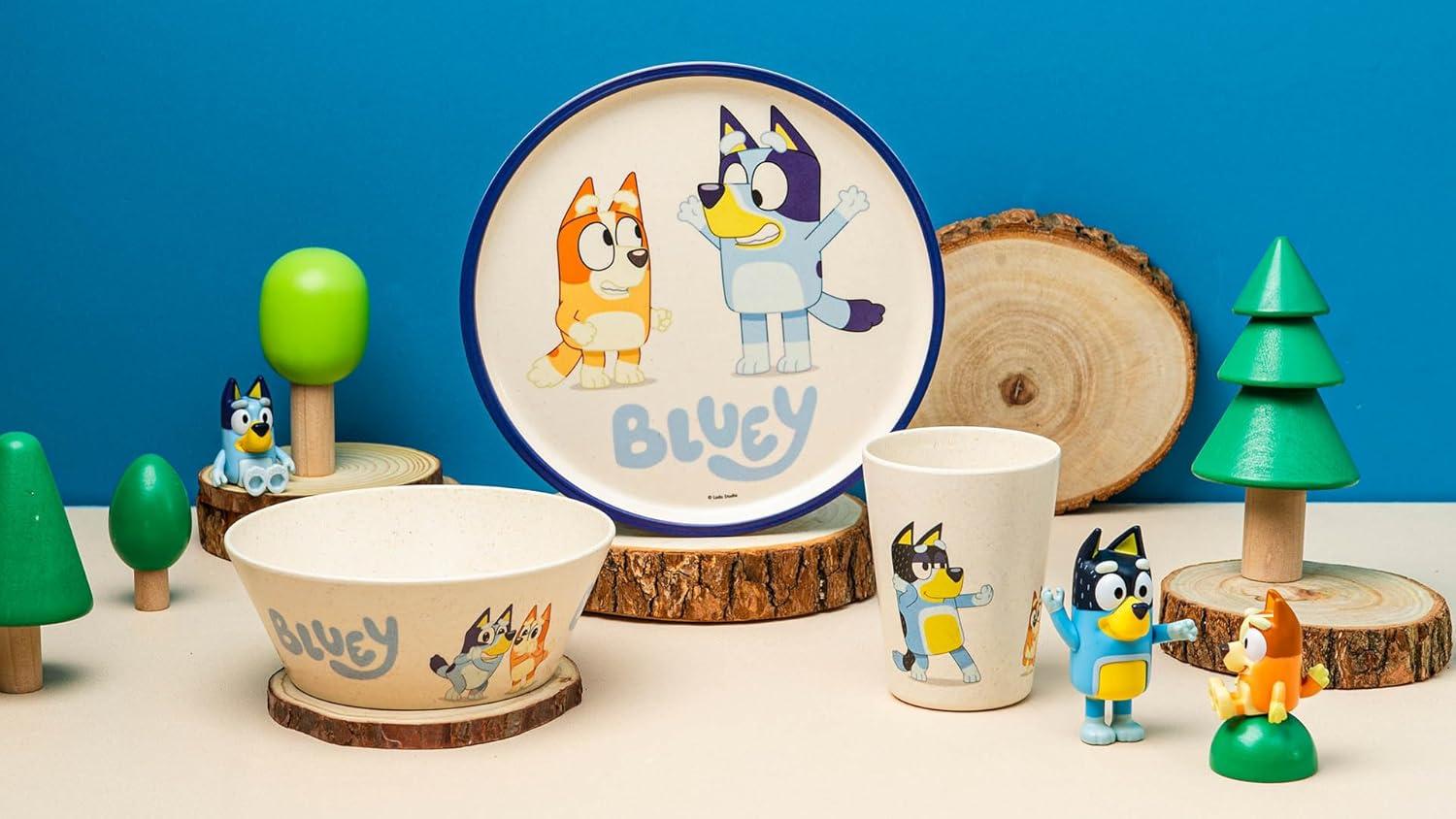 imageZak Designs Bluey Kids Dinnerware Set 3 Pieces Durable and Sustainable Melamine Bamboo Plate Bowl and Tumbler are Perfect For Dinner Time With Family Bluey Bingo Bandit ChilliBluey