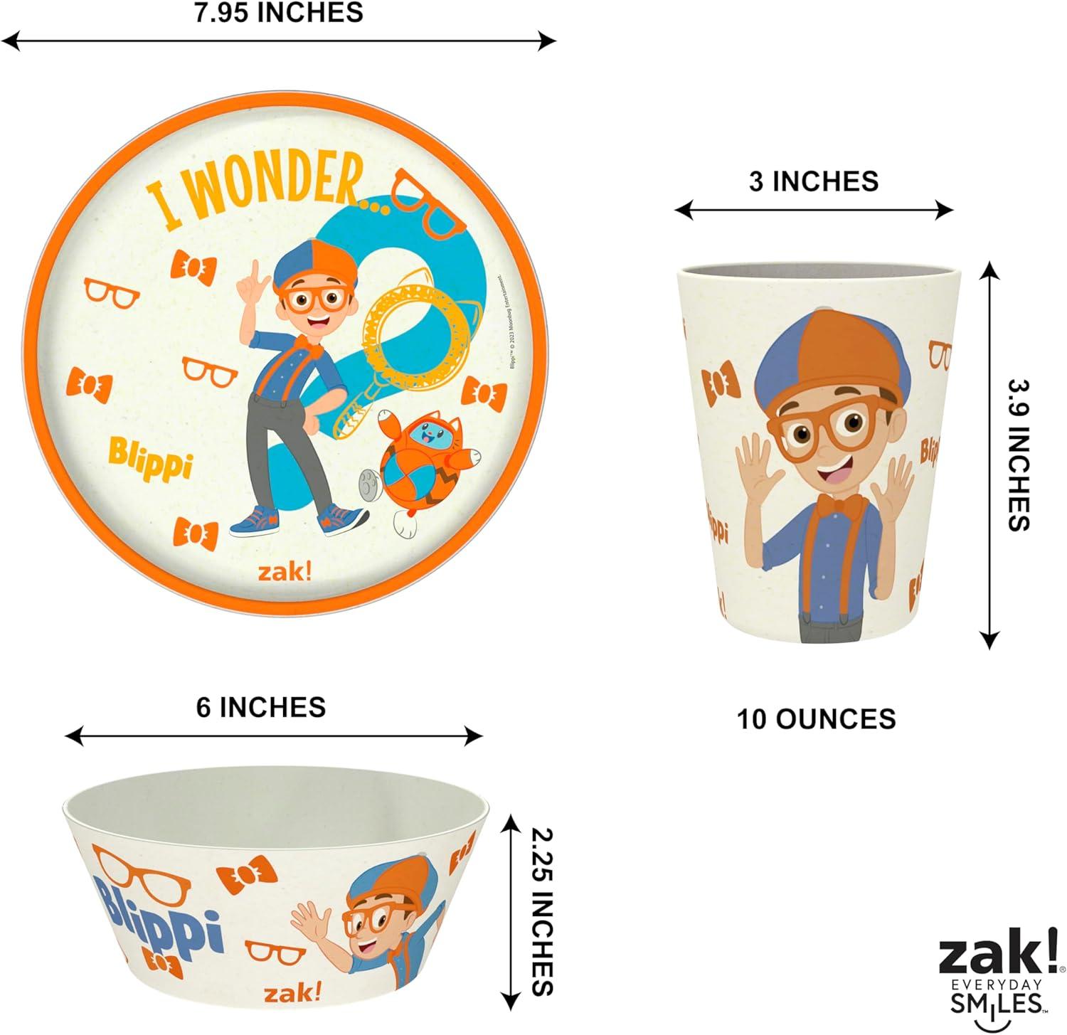imageZak Designs Bluey Kids Dinnerware Set 3 Pieces Durable and Sustainable Melamine Bamboo Plate Bowl and Tumbler are Perfect For Dinner Time With Family Bluey Bingo Bandit ChilliBlippi