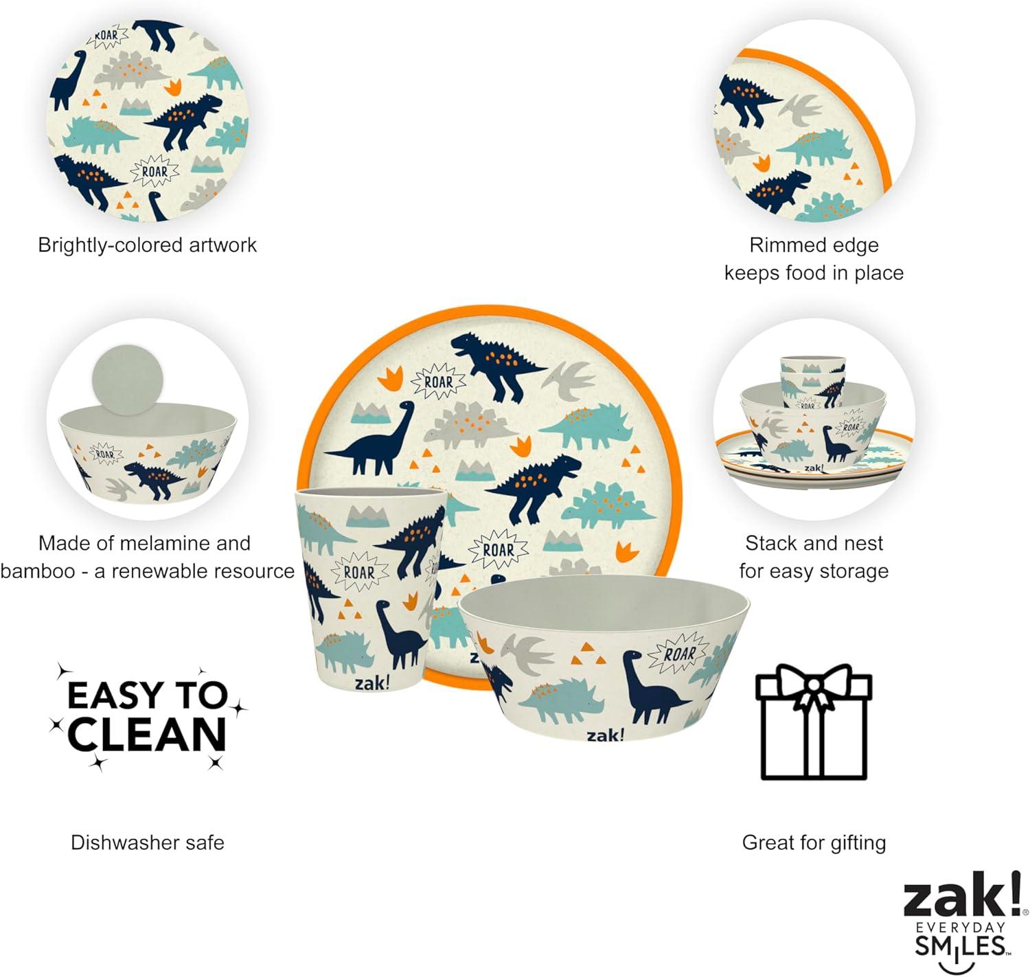 imageZak Designs Bluey Kids Dinnerware Set 3 Pieces Durable and Sustainable Melamine Bamboo Plate Bowl and Tumbler are Perfect For Dinner Time With Family Bluey Bingo Bandit ChilliZaksaurus