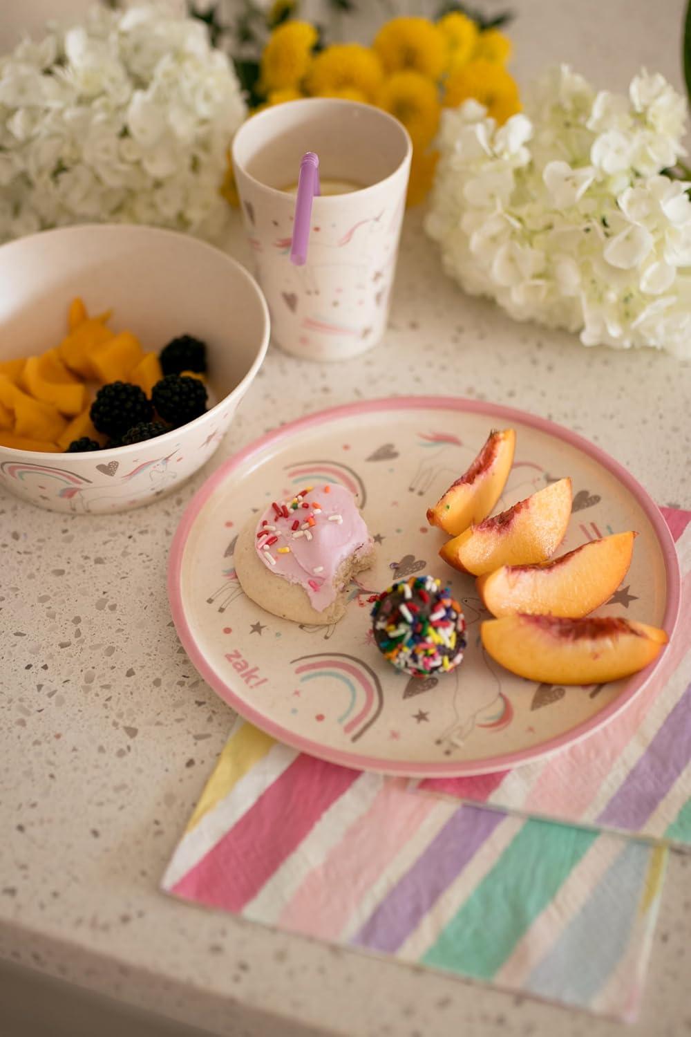 imageZak Designs Bluey Kids Dinnerware Set 3 Pieces Durable and Sustainable Melamine Bamboo Plate Bowl and Tumbler are Perfect For Dinner Time With Family Bluey Bingo Bandit ChilliFanciful Unicorn