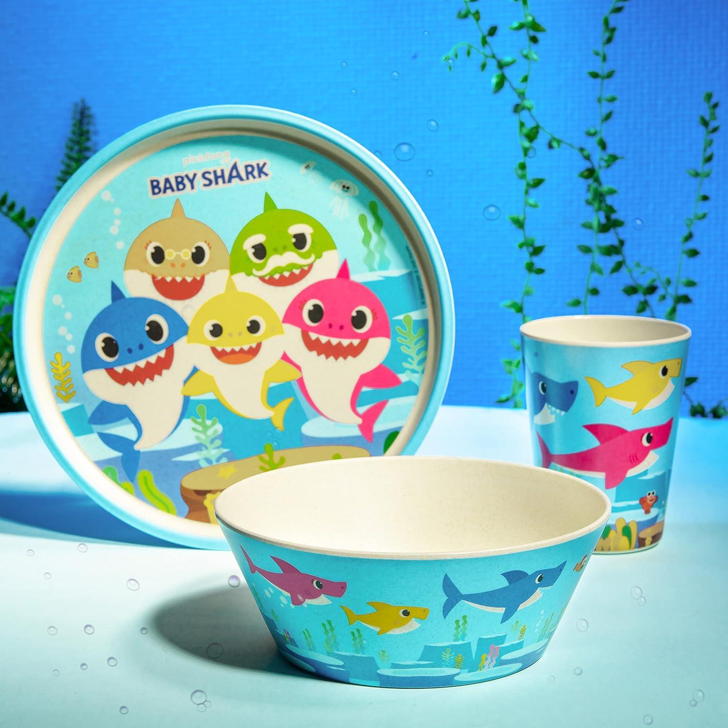 imageZak Designs Bluey Kids Dinnerware Set 3 Pieces Durable and Sustainable Melamine Bamboo Plate Bowl and Tumbler are Perfect For Dinner Time With Family Bluey Bingo Bandit ChilliBaby Shark