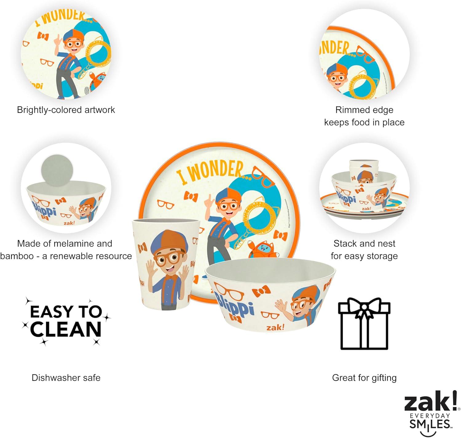 imageZak Designs Bluey Kids Dinnerware Set 3 Pieces Durable and Sustainable Melamine Bamboo Plate Bowl and Tumbler are Perfect For Dinner Time With Family Bluey Bingo Bandit ChilliBlippi
