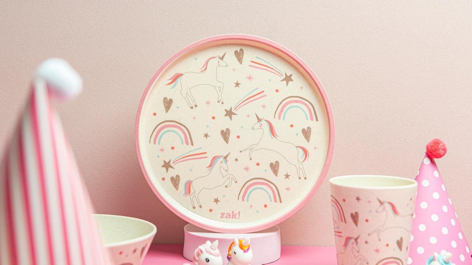 imageZak Designs Bluey Kids Dinnerware Set 3 Pieces Durable and Sustainable Melamine Bamboo Plate Bowl and Tumbler are Perfect For Dinner Time With Family Bluey Bingo Bandit ChilliFanciful Unicorn