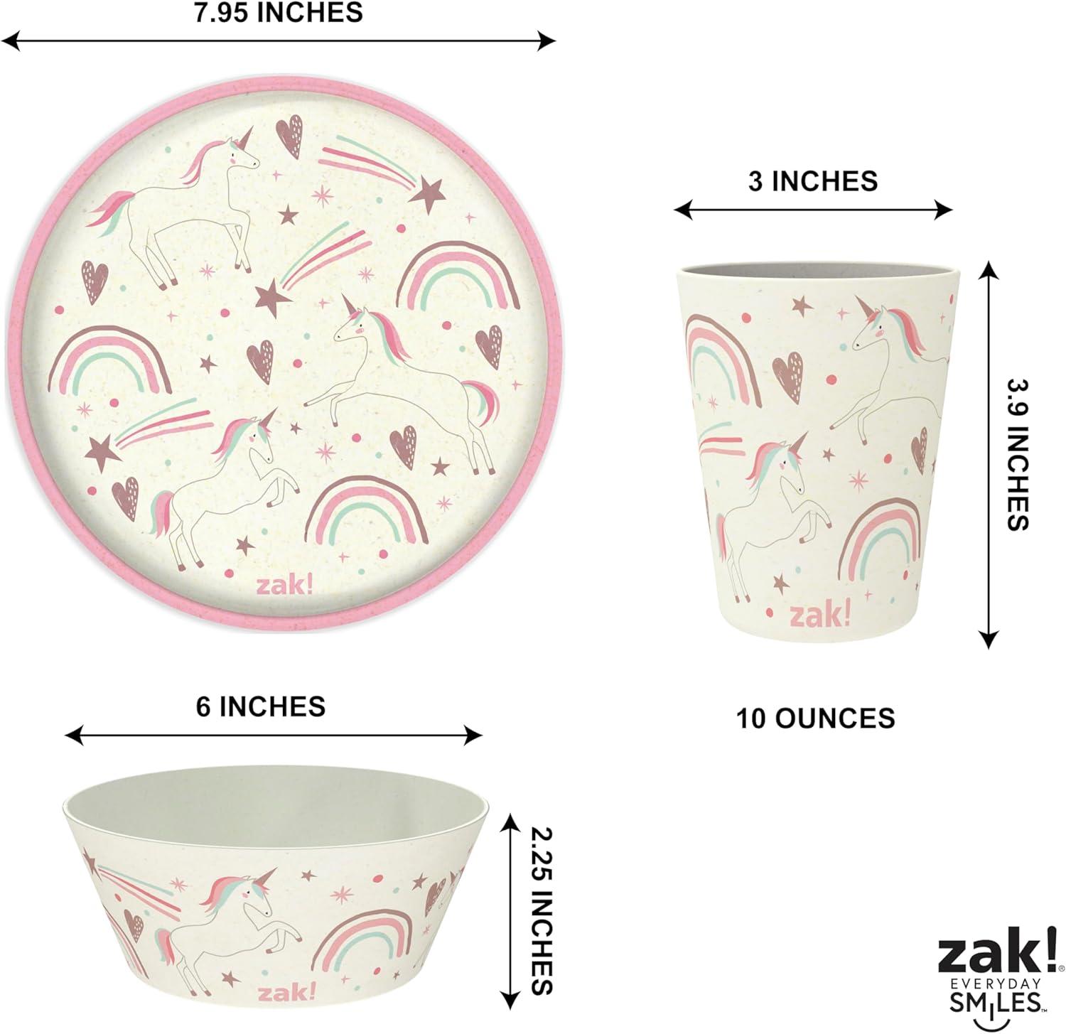 imageZak Designs Bluey Kids Dinnerware Set 3 Pieces Durable and Sustainable Melamine Bamboo Plate Bowl and Tumbler are Perfect For Dinner Time With Family Bluey Bingo Bandit ChilliFanciful Unicorn