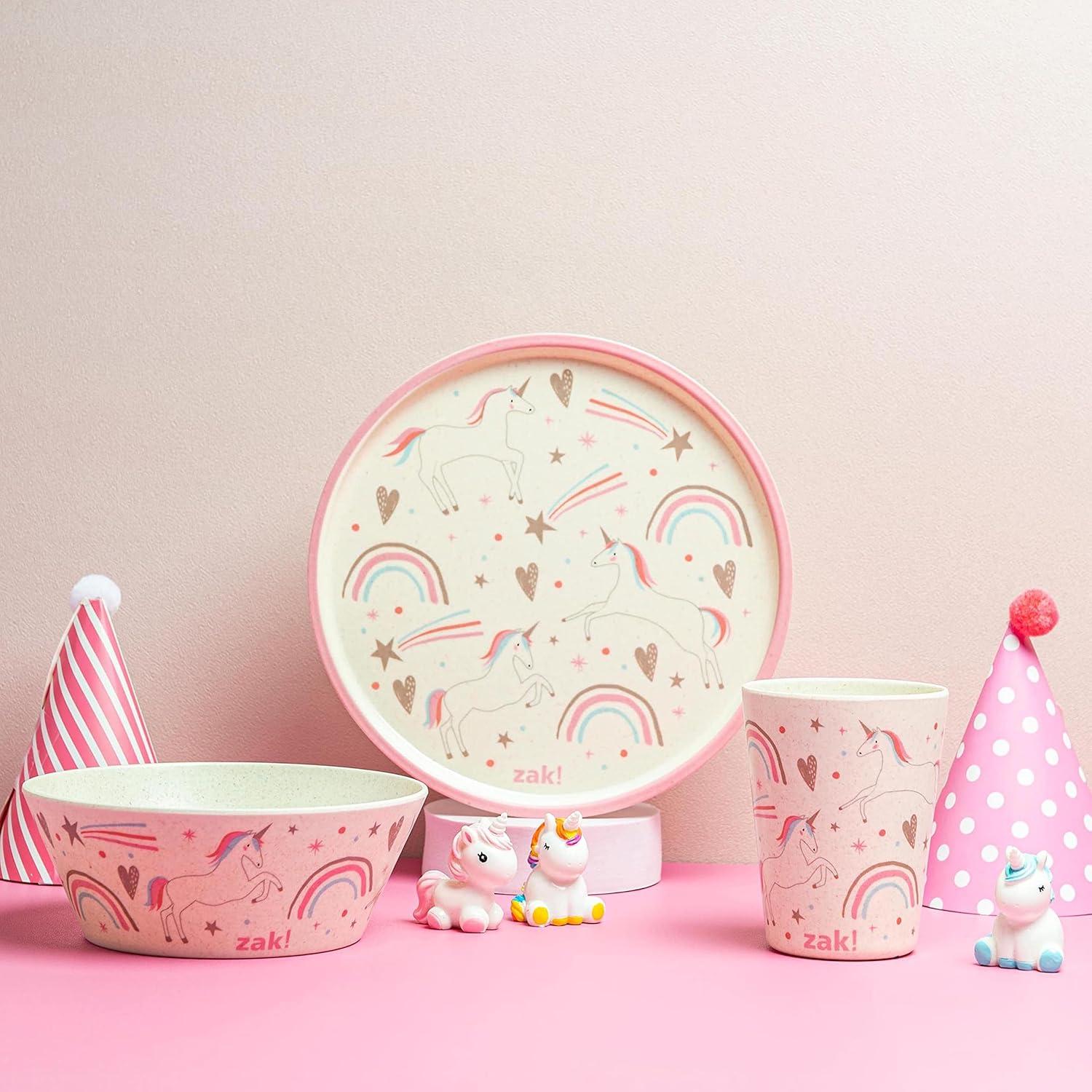 imageZak Designs Bluey Kids Dinnerware Set 3 Pieces Durable and Sustainable Melamine Bamboo Plate Bowl and Tumbler are Perfect For Dinner Time With Family Bluey Bingo Bandit ChilliFanciful Unicorn