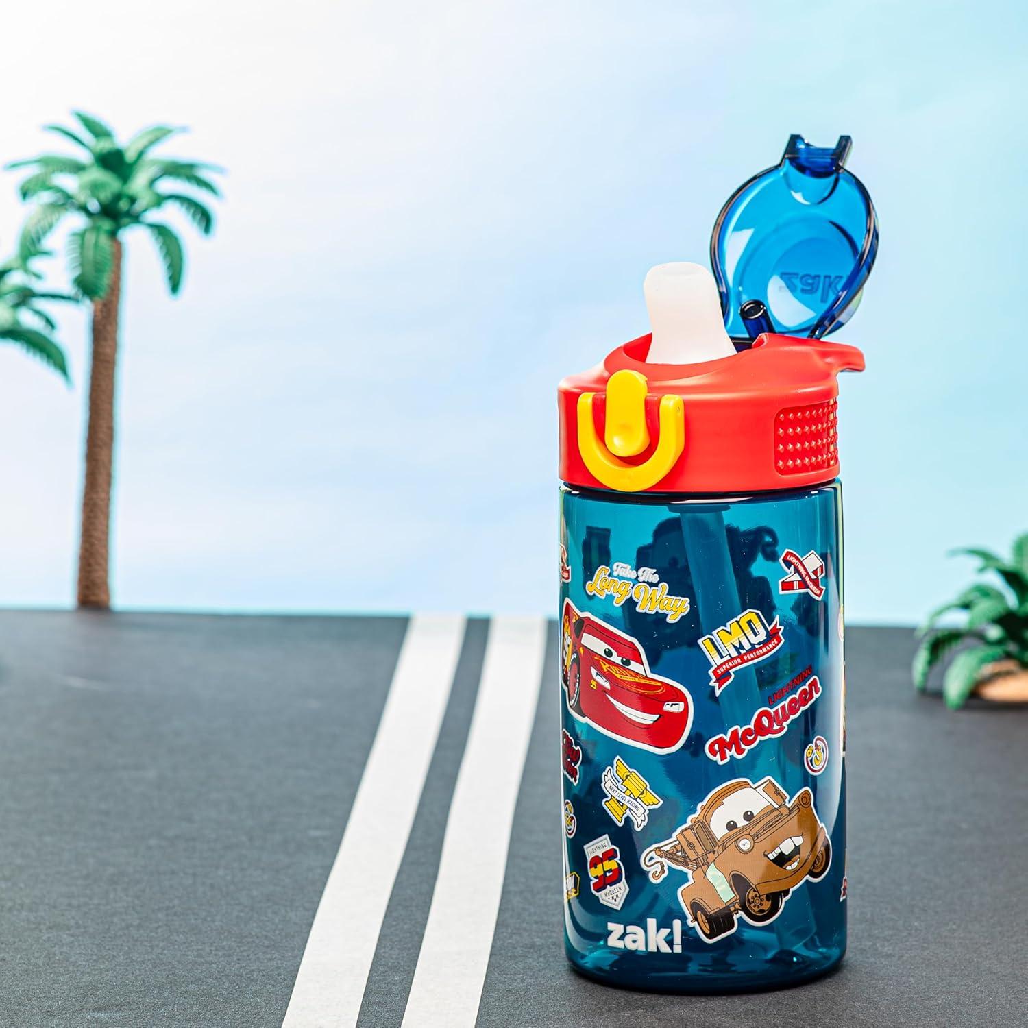 imageZak Designs Bluey Sage Kids Water Bottle For School or Travel 16oz Durable Plastic Water Bottle With Straw Handle and LeakProof PopUp Spout Cover Bluey amp BingoCars Lightning McQueen Mater