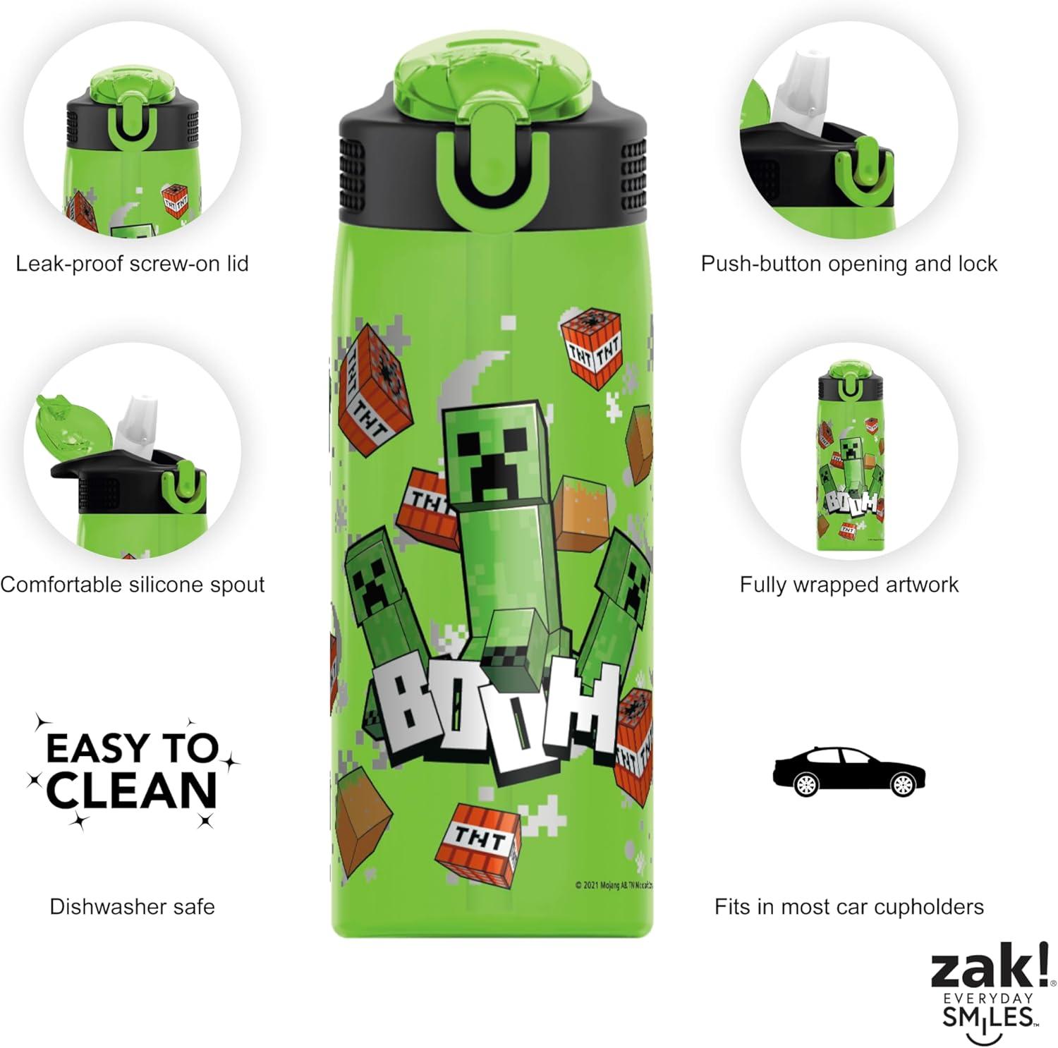 imageZak Designs Bluey Sage Kids Water Bottle For School or Travel 16oz Durable Plastic Water Bottle With Straw Handle and LeakProof PopUp Spout Cover Bluey amp BingoMinecraft