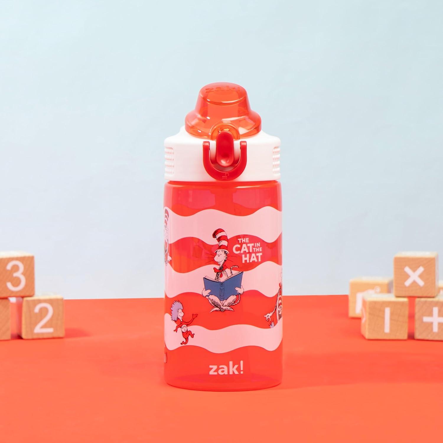 imageZak Designs Bluey Sage Kids Water Bottle For School or Travel 16oz Durable Plastic Water Bottle With Straw Handle and LeakProof PopUp Spout Cover Bluey amp BingoDr Seuss The Cat in the Hat