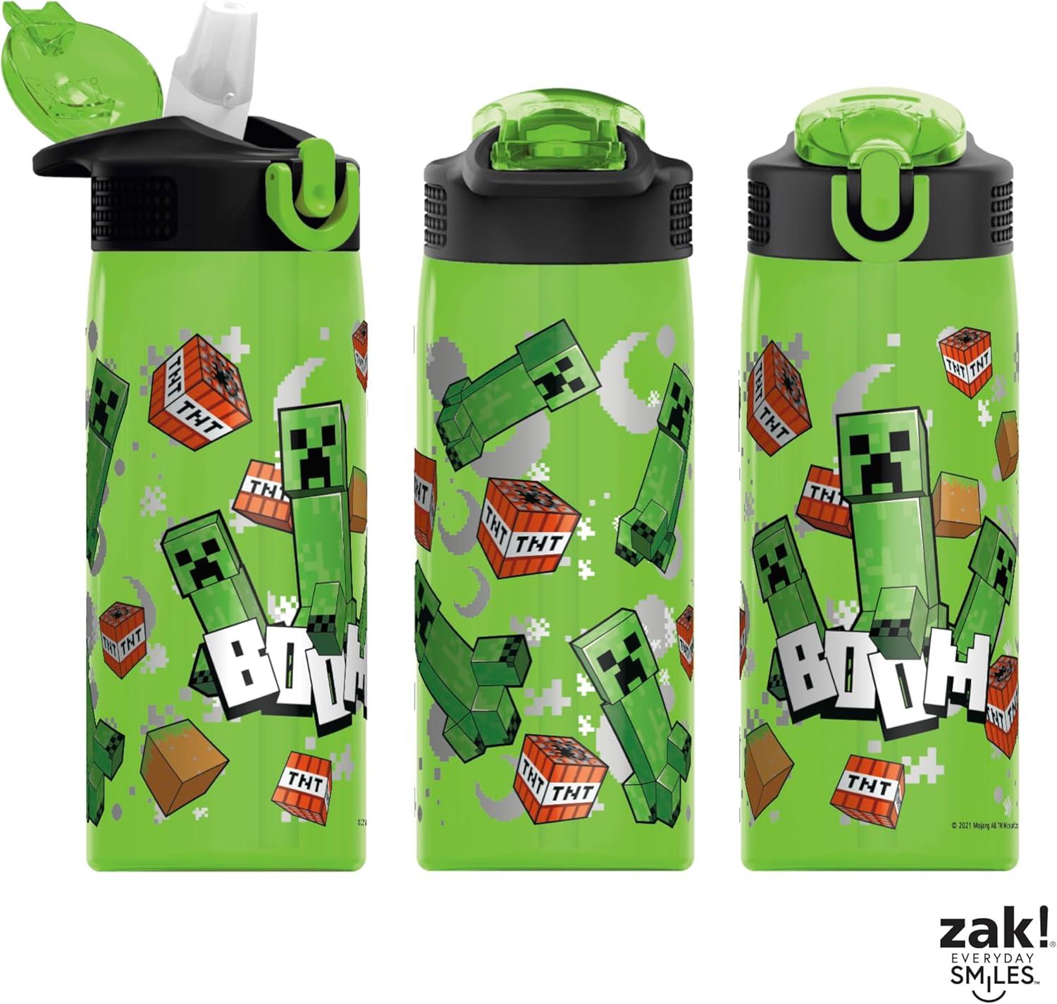 imageZak Designs Bluey Sage Kids Water Bottle For School or Travel 16oz Durable Plastic Water Bottle With Straw Handle and LeakProof PopUp Spout Cover Bluey amp BingoMinecraft